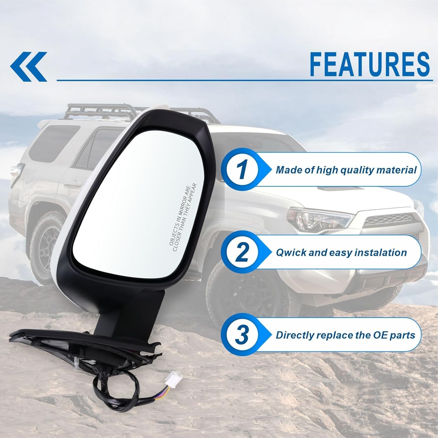 Right Passenger Side Mirror Compatible with 2014-2025 Toyota 4Runner with Manual