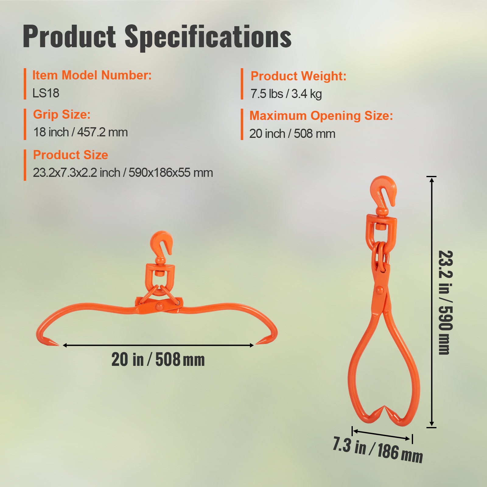 Uimoso 18-Inch Log Skidding Tongs with Rotating Claws for Heavy-Duty Lifting