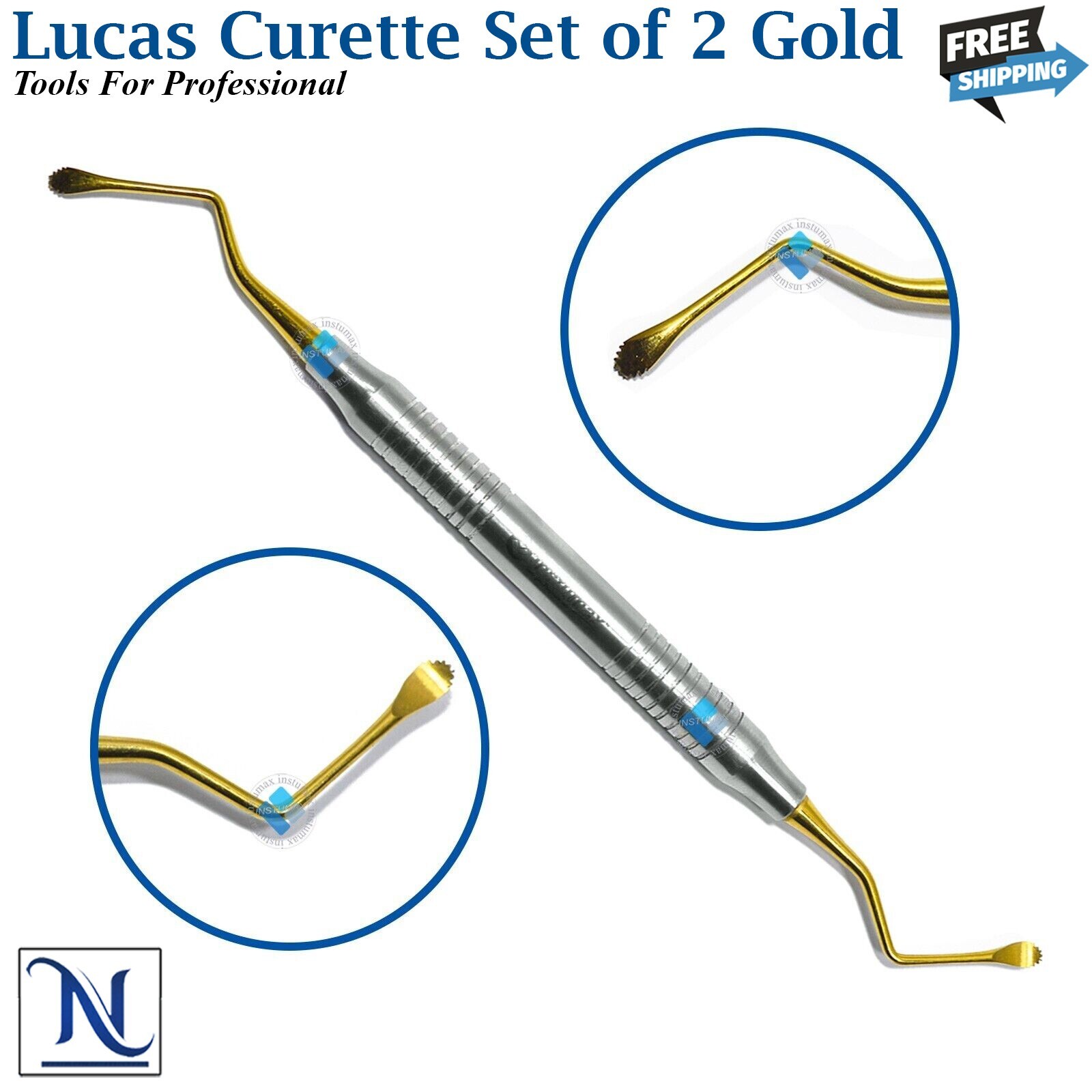 Lucas Curette Dental/Surgical Bone Curettes Serrated Set of 2-PCS Gold INSTUMAX®
