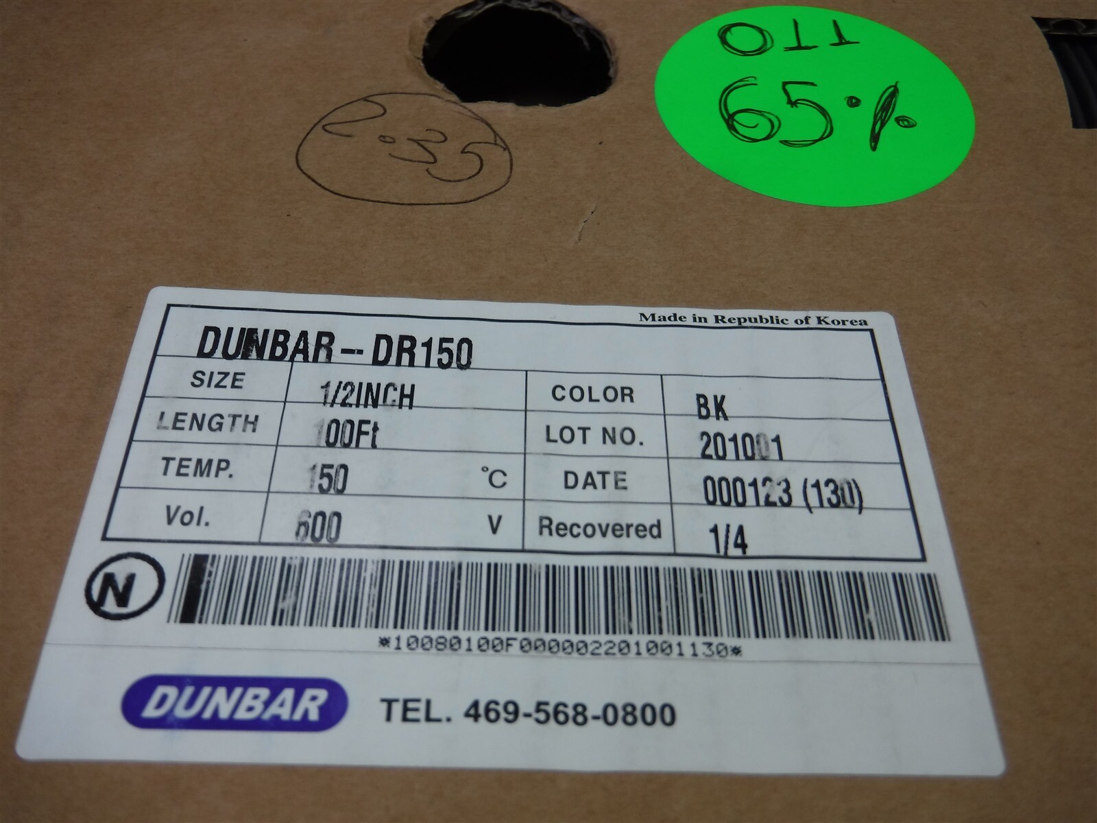 APPX 65FT Dunbar DR150-1/2″ Black 2:1 DIESEL-RESISTANT FLEX HEAT SHRINK O11