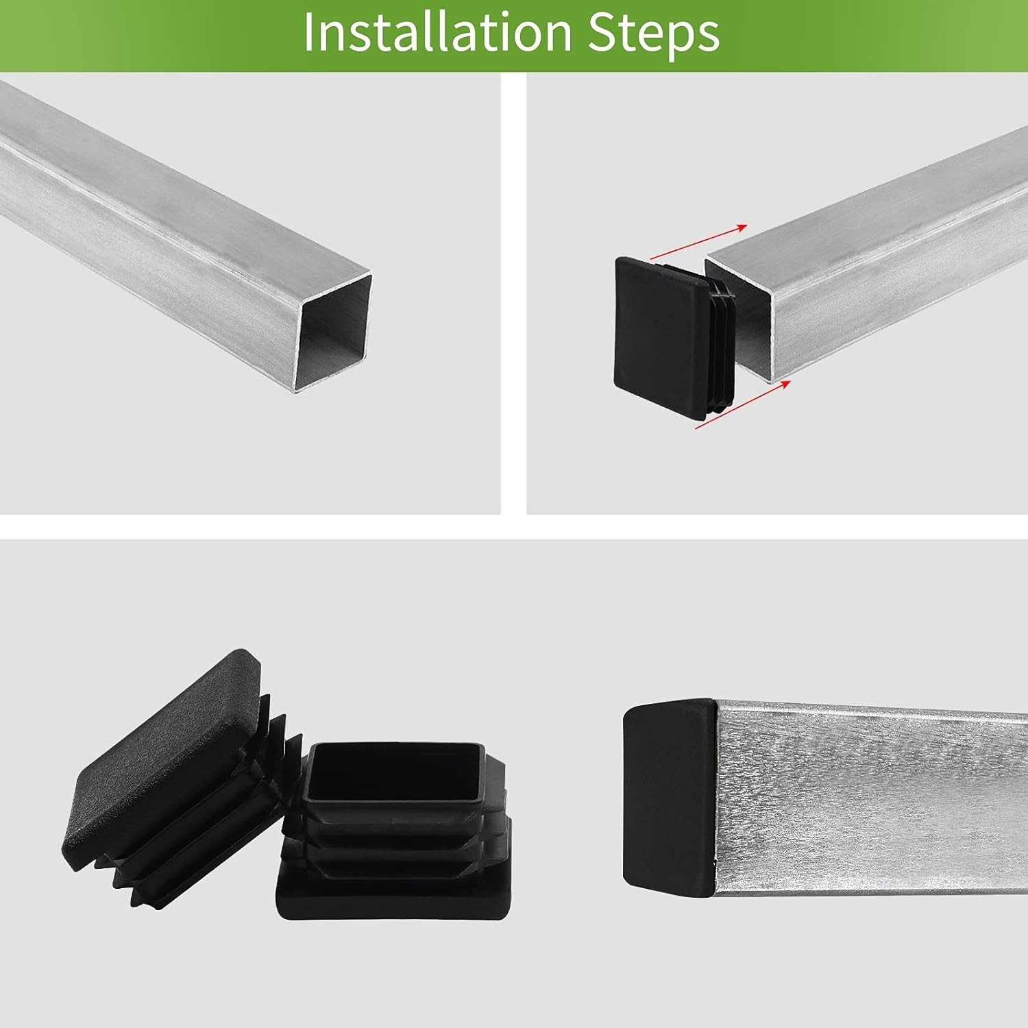 12 Pack 1-1/2 Inch Square Plastic Plug, Insert Tubing End Cap for Square Tubing