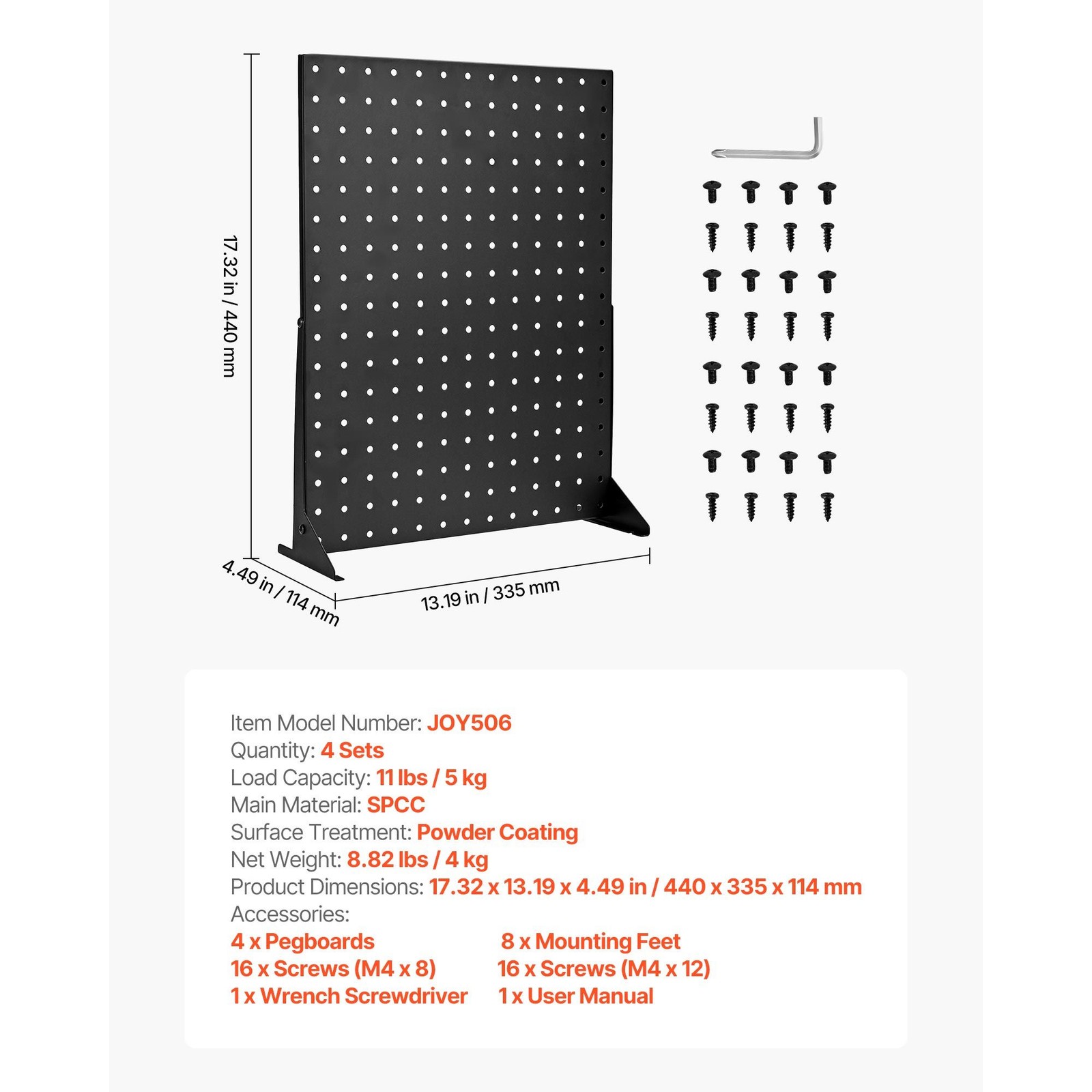 4-Piece Steel Tabletop Pegboard Stand, 17x13in, 11lb Capacity, Black