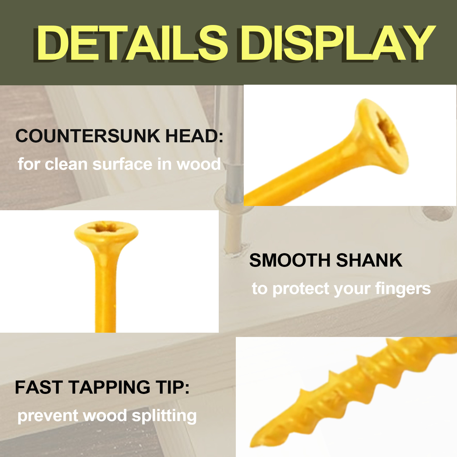 VKKM 100Pcs #10×4 Tan Long Wood Screws T25 Self Tapping Rust Resistant for Heavy