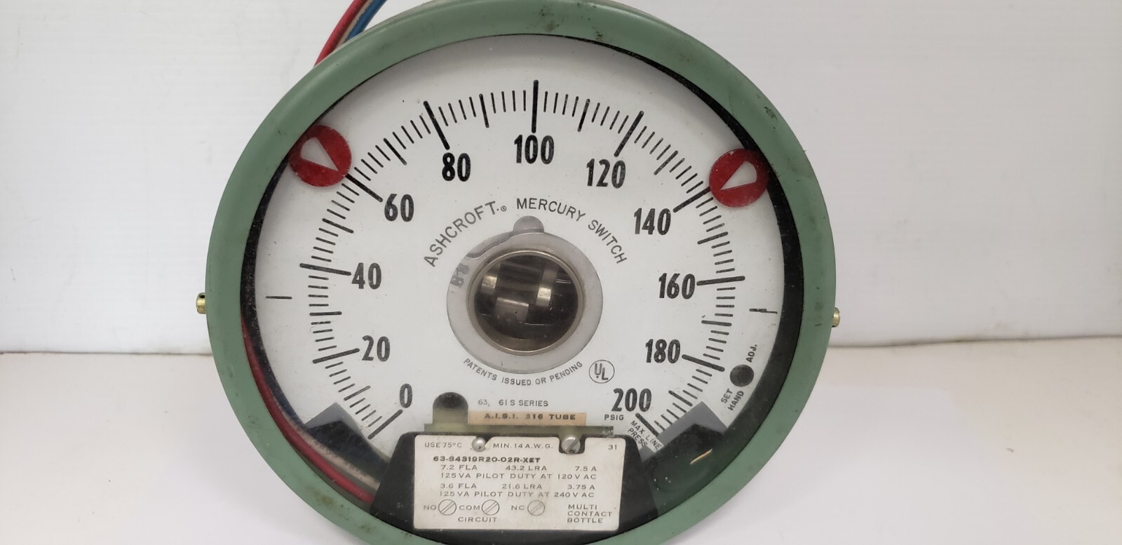 ASHCROFT 63-S4319R20-02R-XET PRESSURE SWITCH, 120 VAC/240VAC, 0-200 PSI, NNB