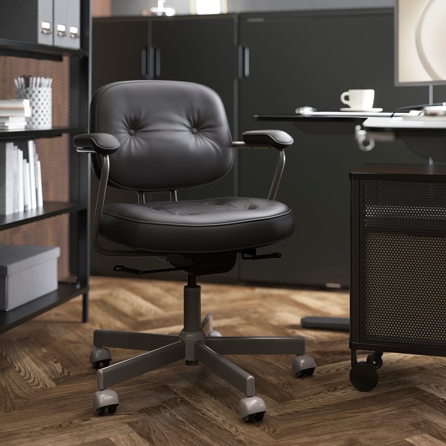IKEA ALEFJÄLL Black Office/Desk Chair with Armrests Rolling Swivel