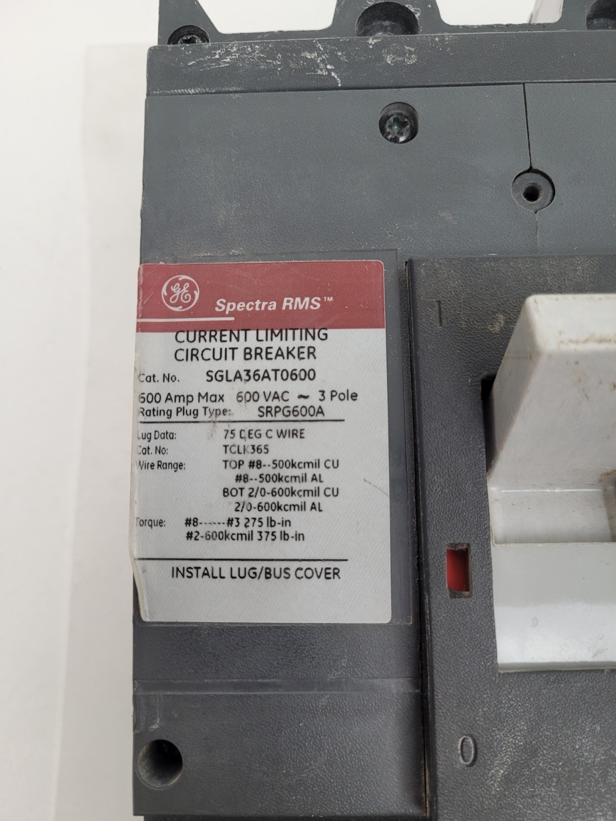 SGLA36AT0600 GE 600 Amp Max Circuit Breaker w/450A SRPG600A450 Plug