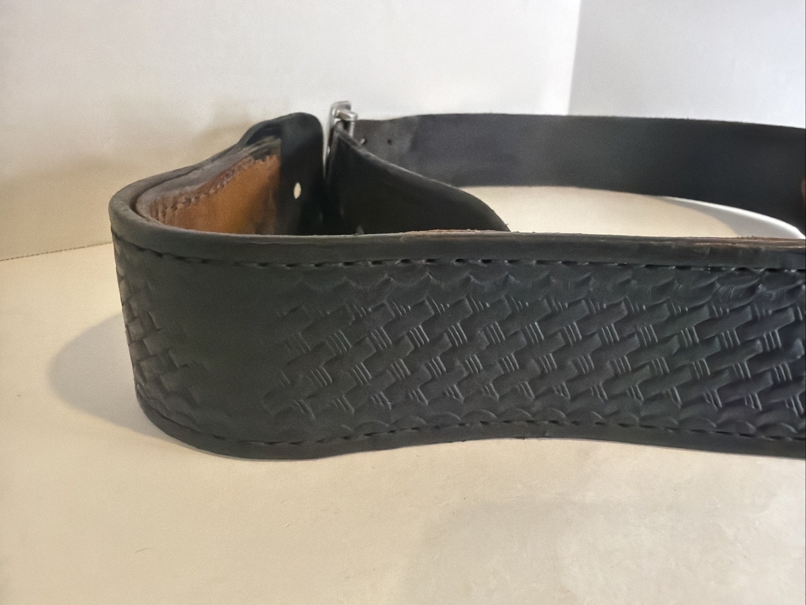 Tex Shoemaker & Sons Basketweave Leather Duty Belt 40” Holster Gun Belt + Buckle