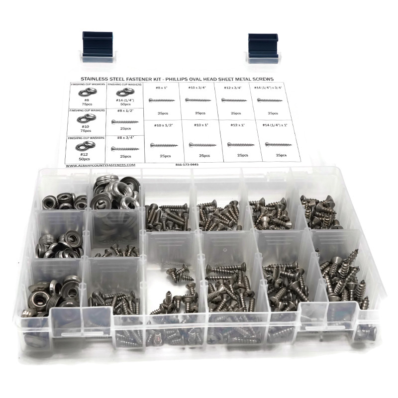 Stainless Steel Phillips Oval Head Sheet Metal Screw Kit with Cup Washers 501pcs