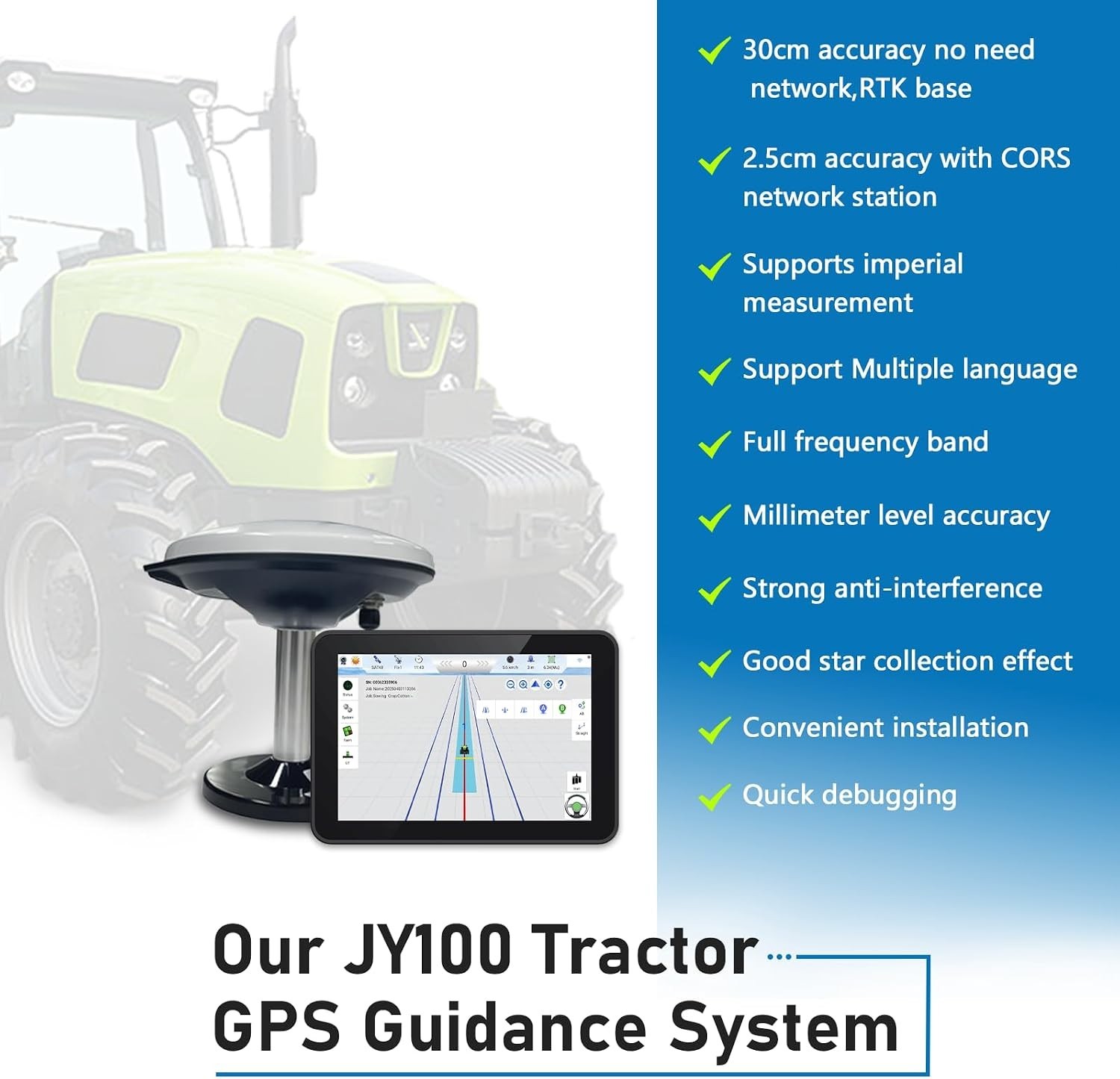 Tractor GPS Guidance System 10inch Precision Ag Software Activated JY100