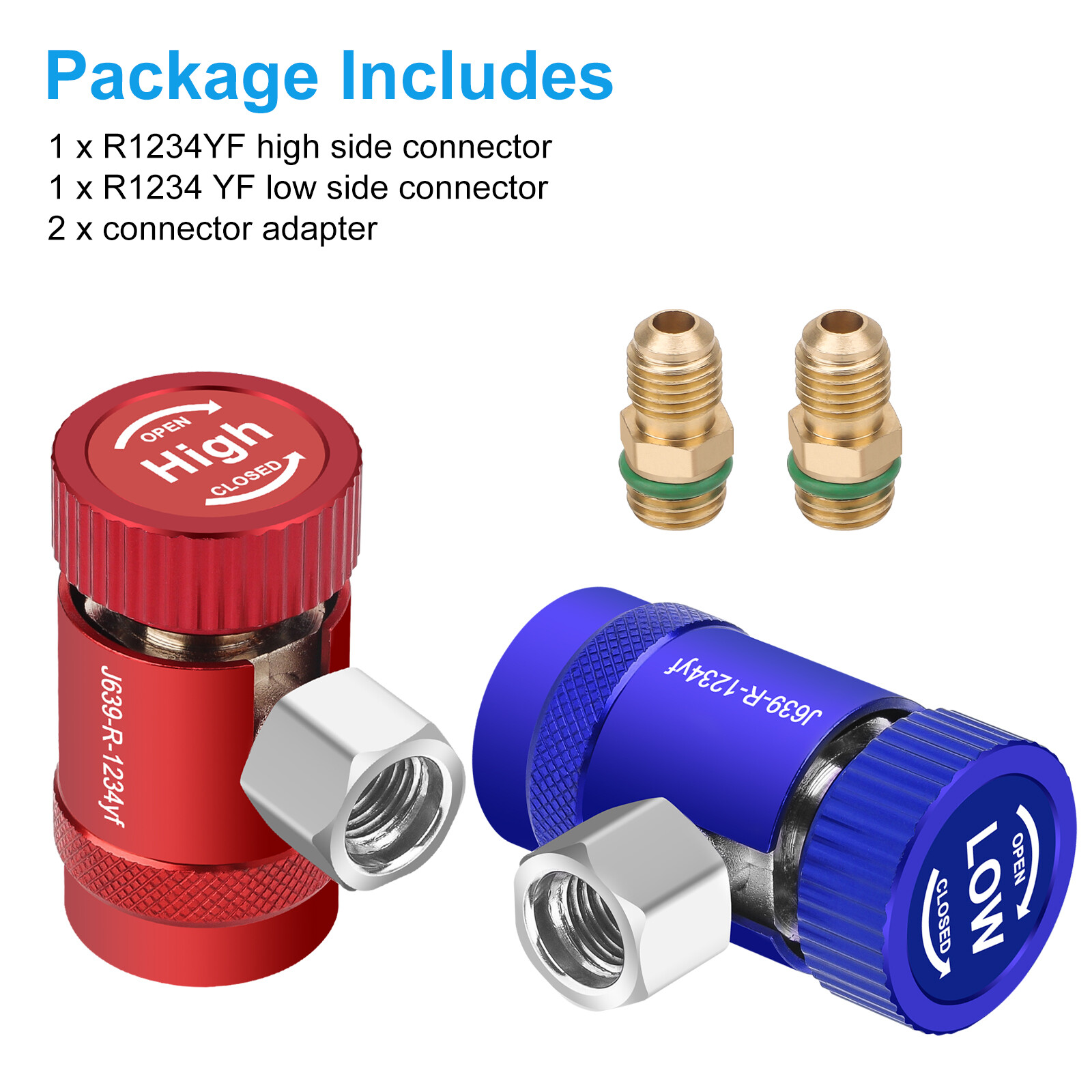 R1234YF Quick Coupler Adapter & 1/4″ Flare Fitting, Adjustable HP & LP Connector