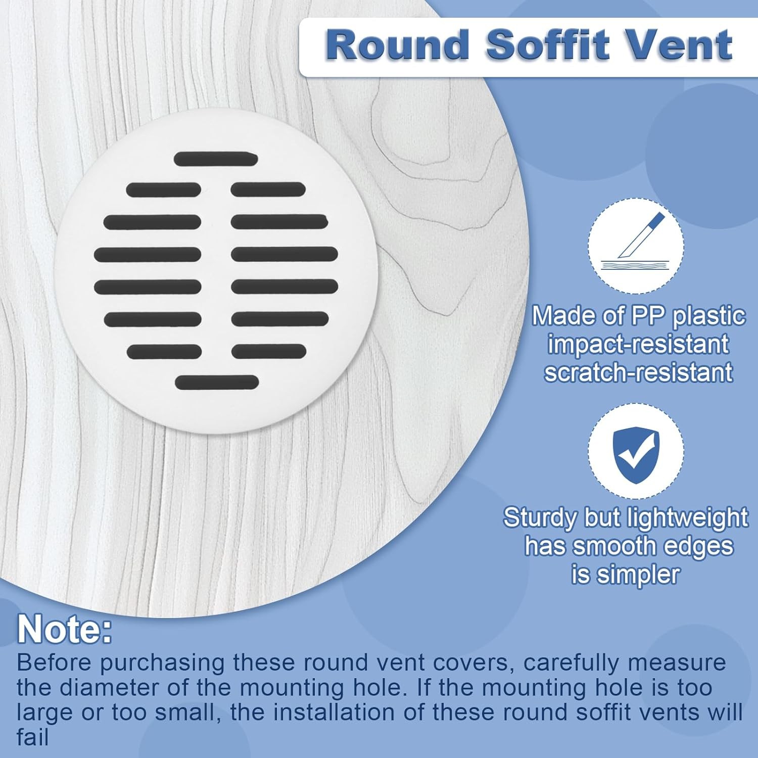 Round Soffit Vent 3 Inch, Pack of 4 80mm White Plastic Roof Attic Vent Cover