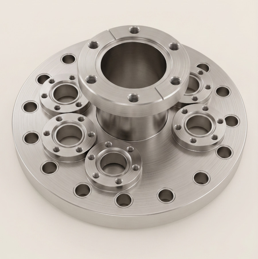 DN100CF 6″ Multiport Flange | 2.75″ CF Raised Center + 6x 1.33″ Ports | MDC x