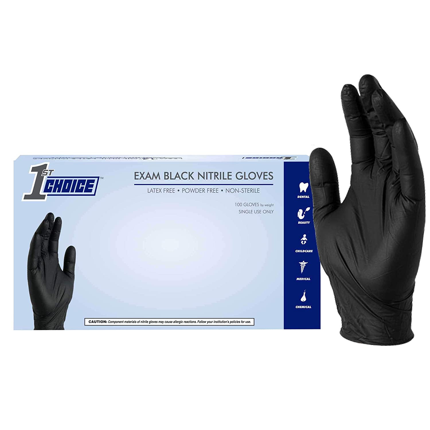1St Choice Black Nitrile Disposable Exam Gloves 3 Mil, Latex and Powder-Free, F