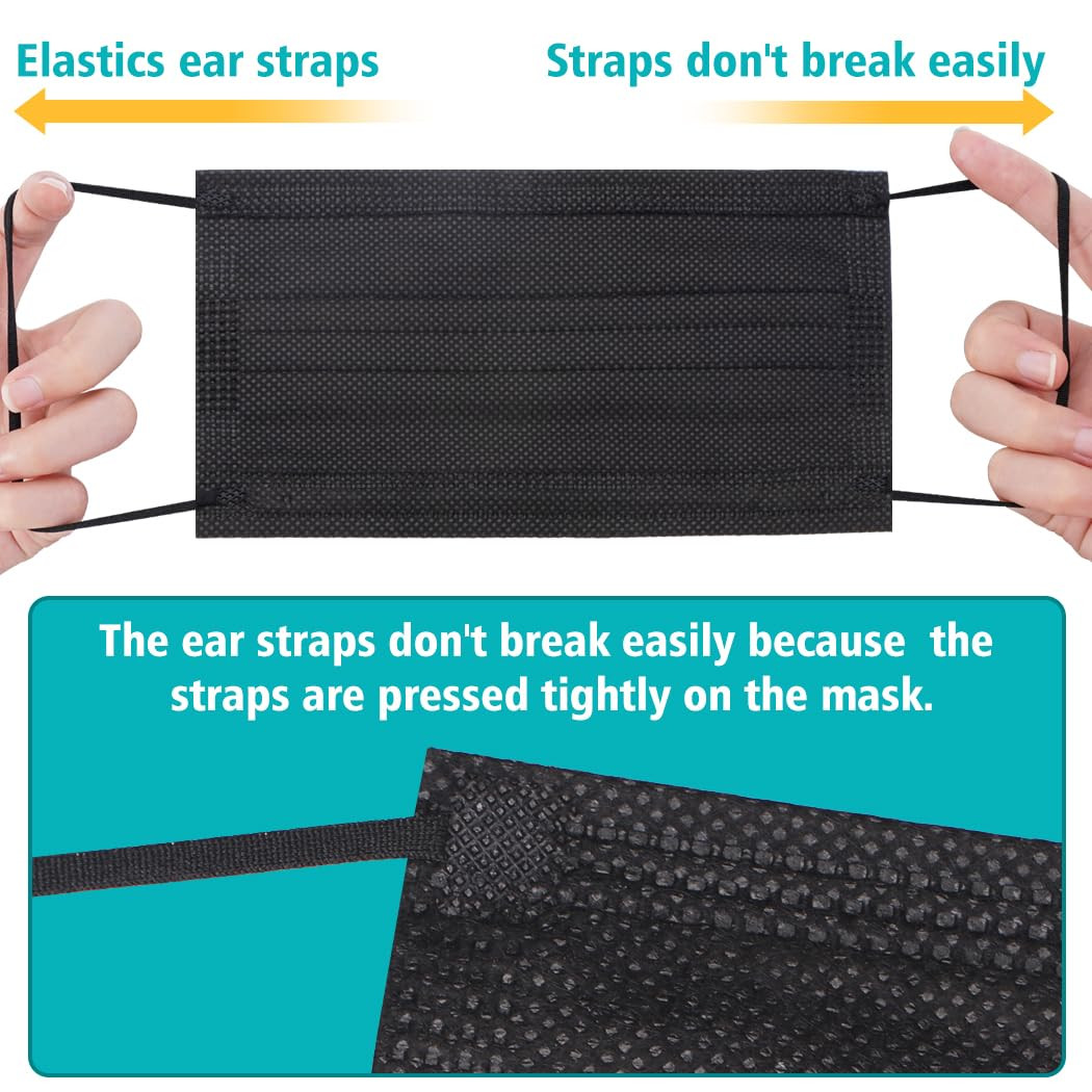 100 PCS Disposable Face Masks, Black Disposable Masks, 3 Ply Protection Face Mas