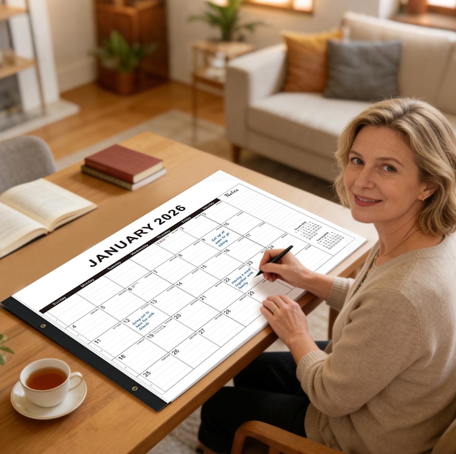 Desk calendar 2026-2027 22″x17″ paper(04/2026-10/2027) – 22″W x 17″H, Black