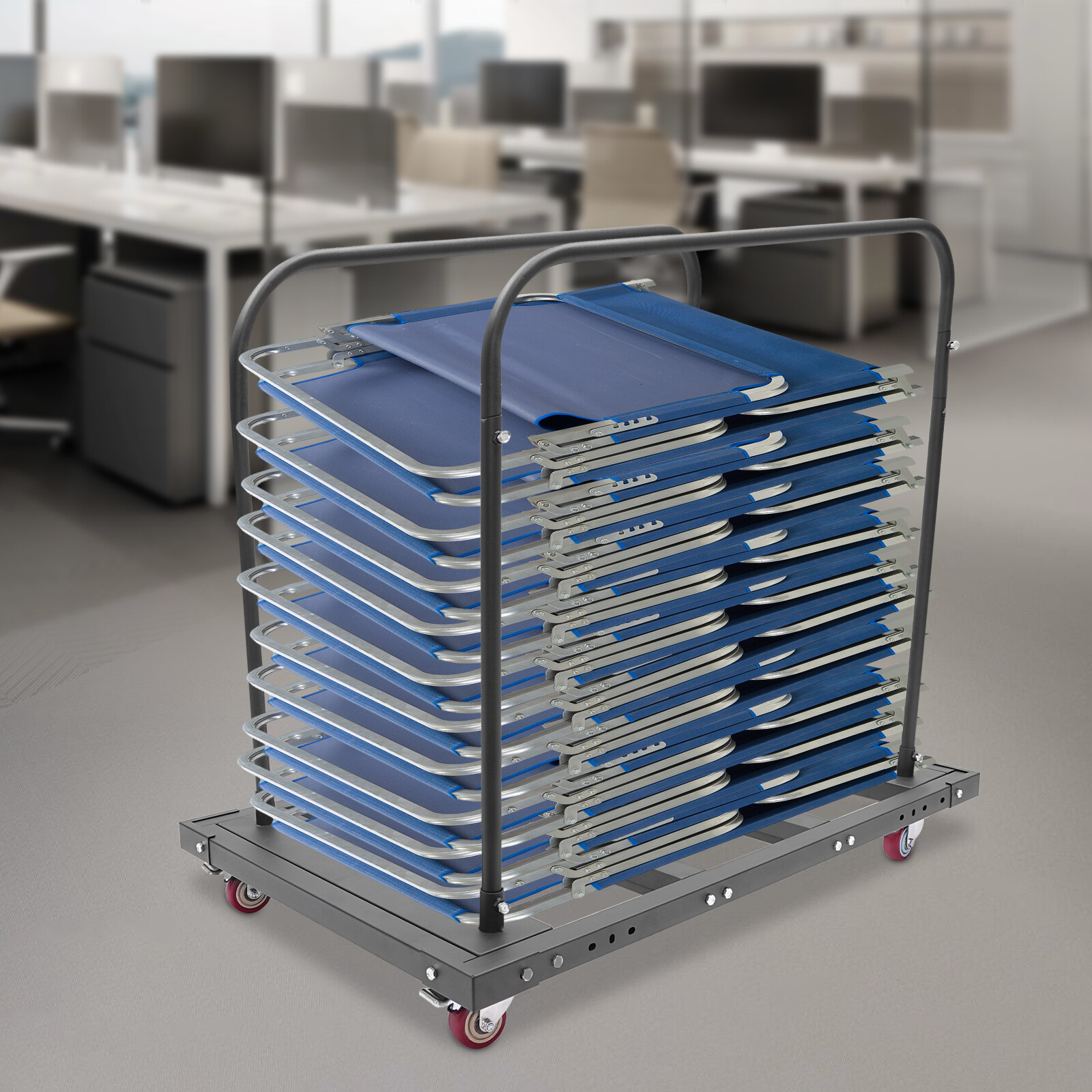 Heavy Duty Q235 Steel Folding Table Cart with Wheels, Holds 10 Tables