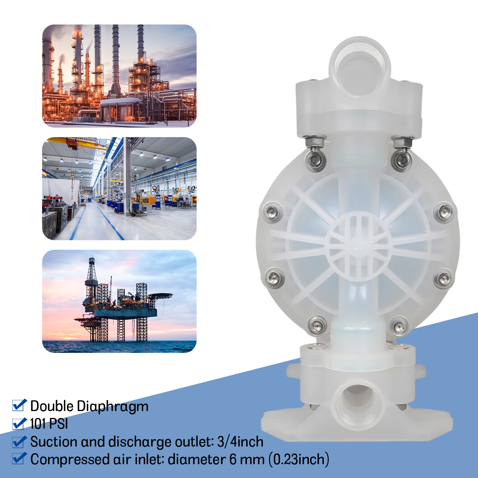 Air-Operated Double Diaphragm Pump Air Poly Pump Chemical Polypropylene