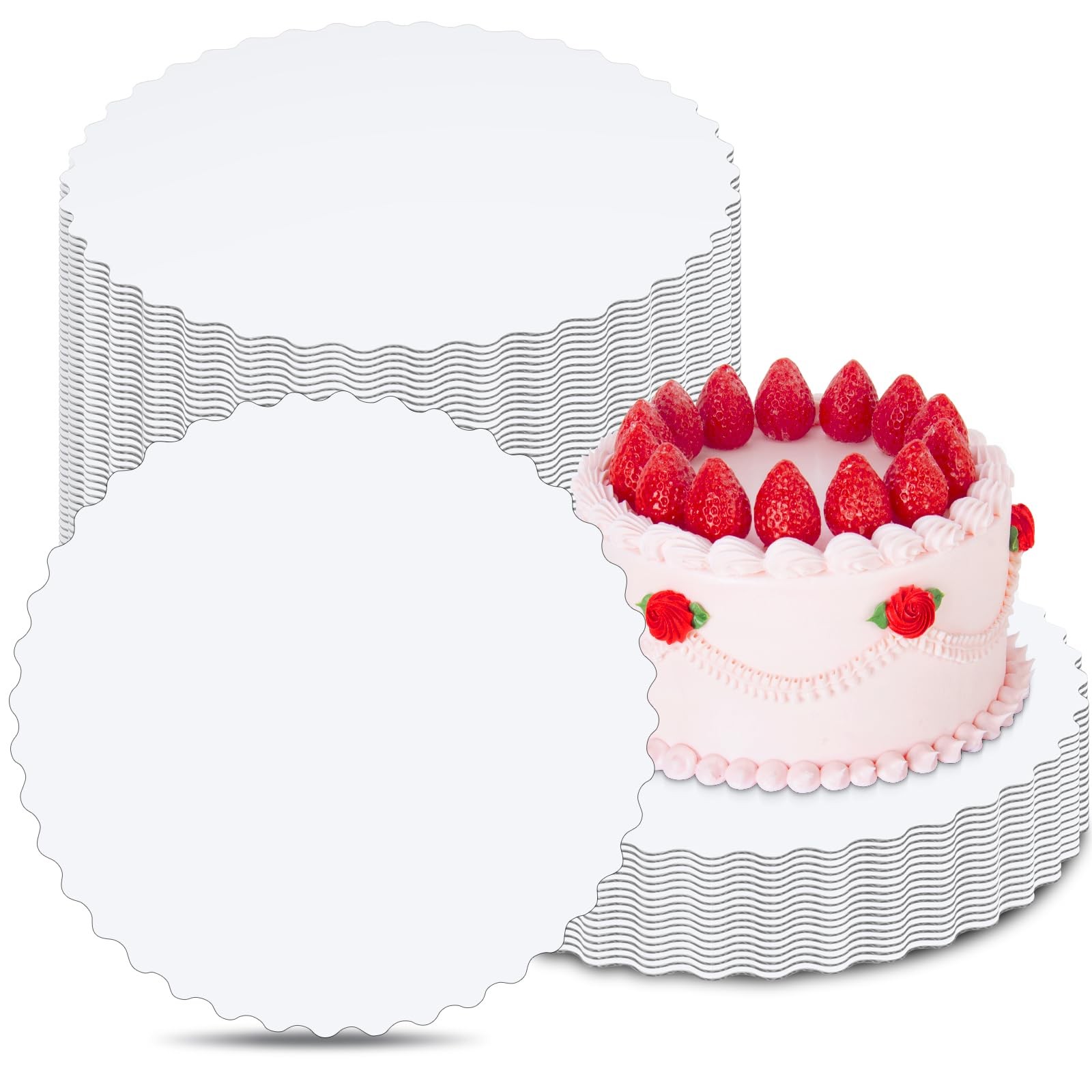 Cake Boards 8 inch Round, White Scalloped Edges Food 8 Inch