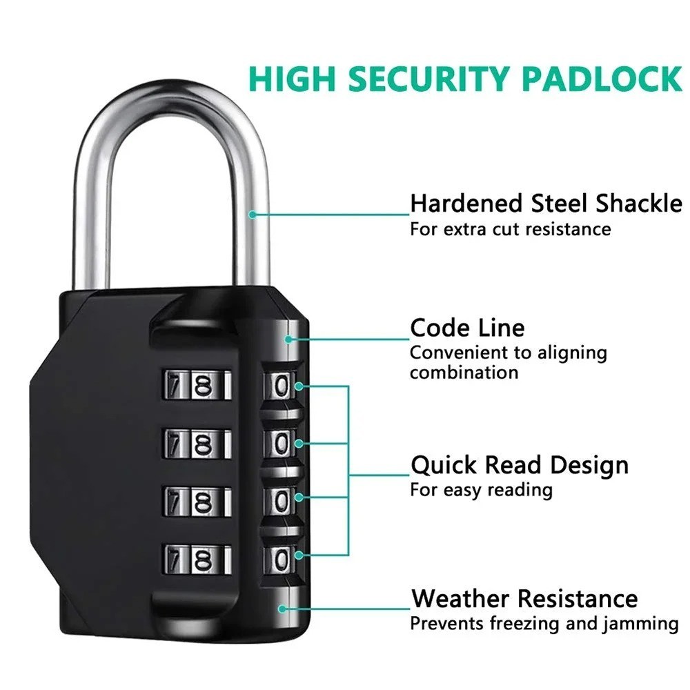 Heavy Duty 4 Digit Combination Lock Resettable Waterproof Padlock