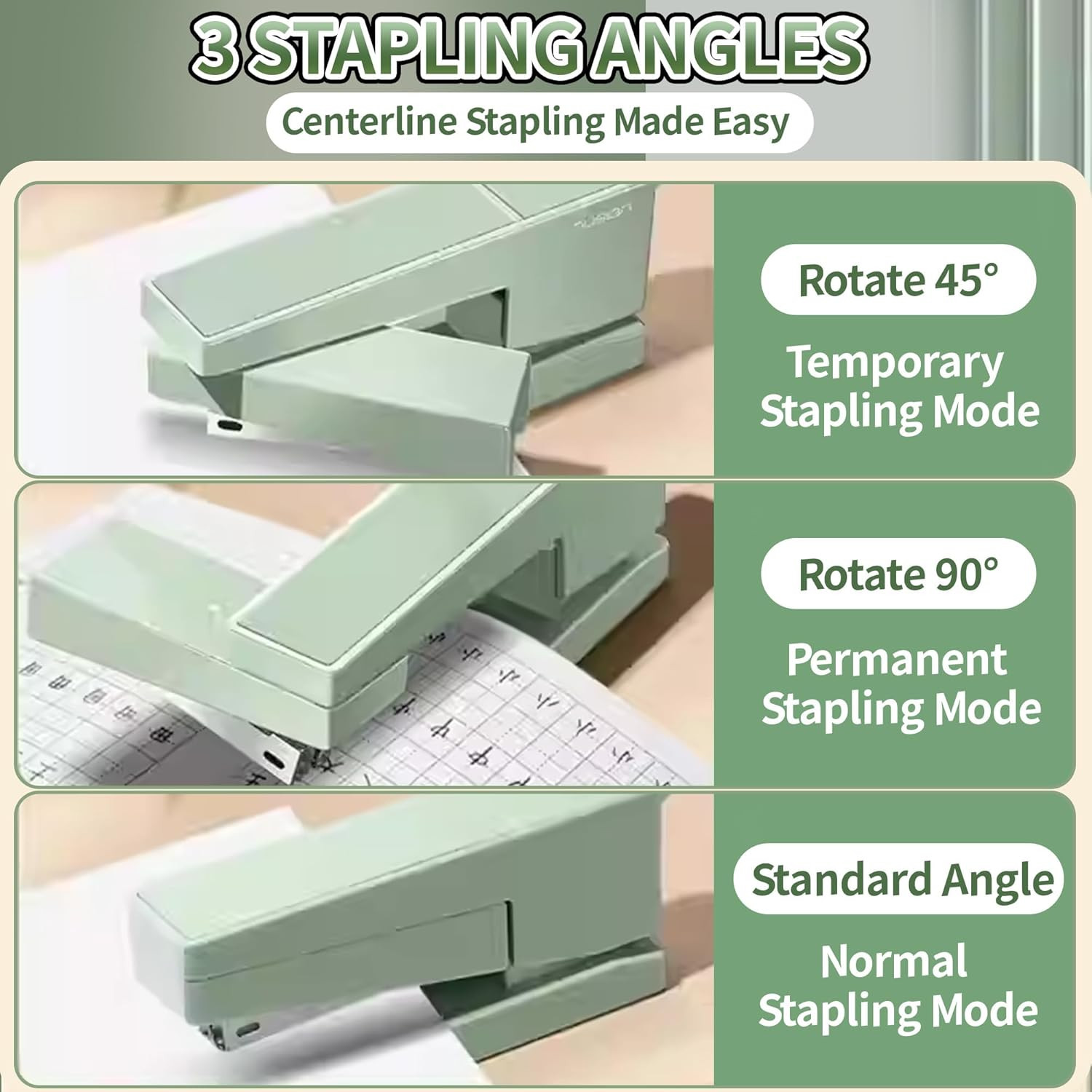 Swing-Arm Desktop Stapler, 360° Rotating Base, 25-Sheet Capacity, Fits Green