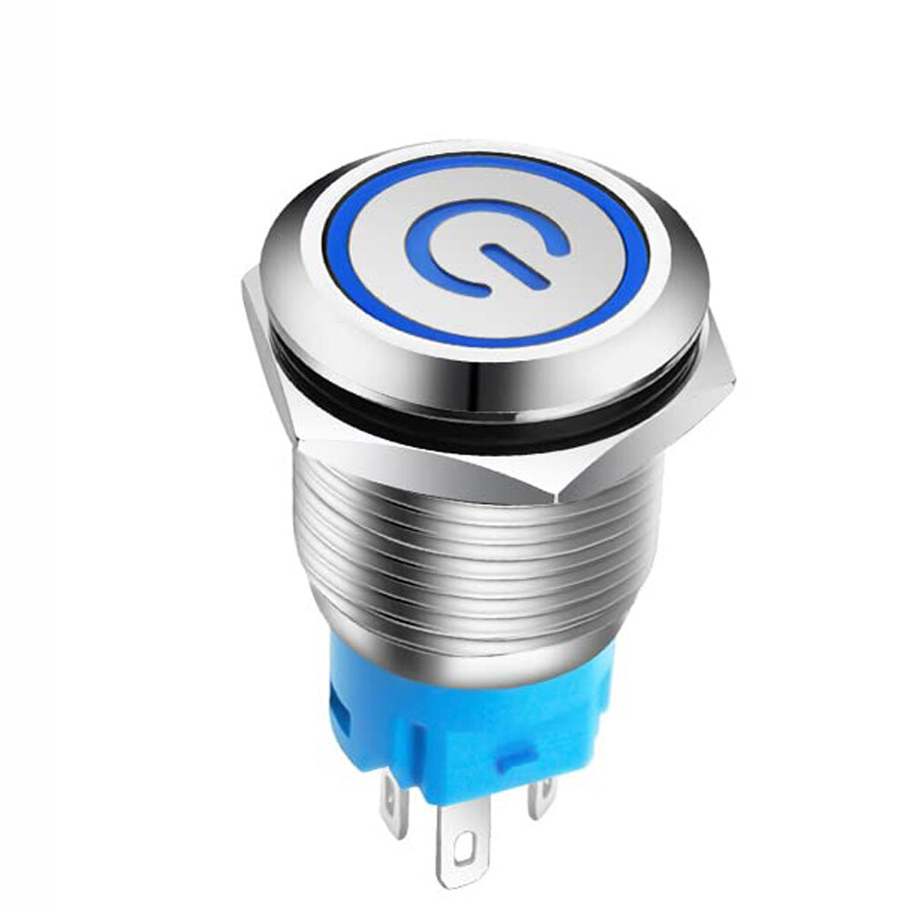 Latching Push Button Power Switch 16mm 12V LED ON OFF Waterproof Stainless Steel
