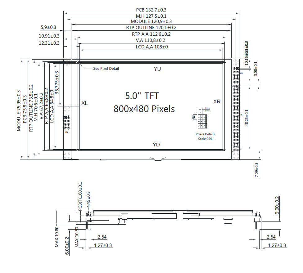 5″ IPS TFT LCD Display Capacitive Touchscreen w/RA8875 Controller 800×480