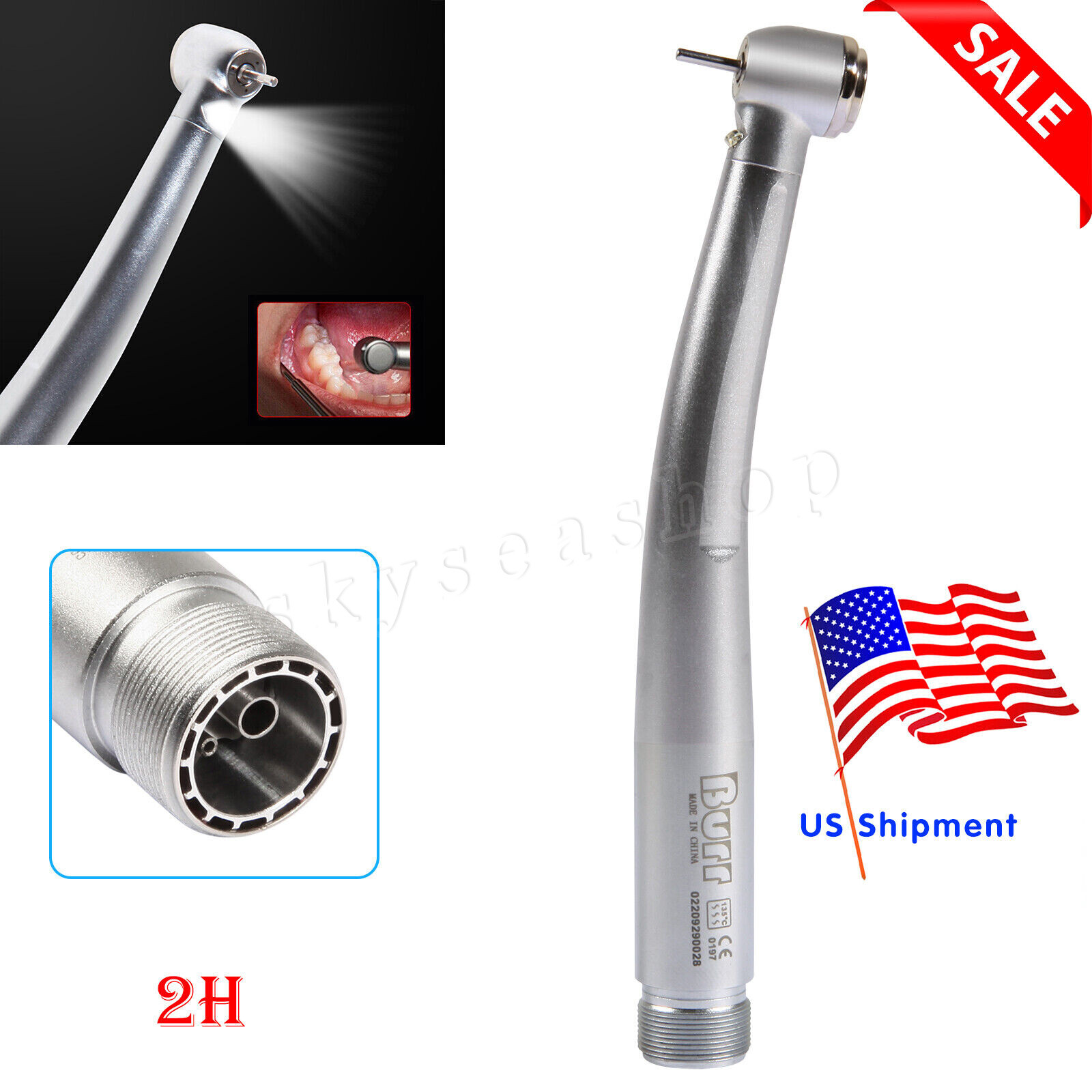 Dental Fiber Optic LED E-generator high speed handpiece Turbine 2 Holes Borden