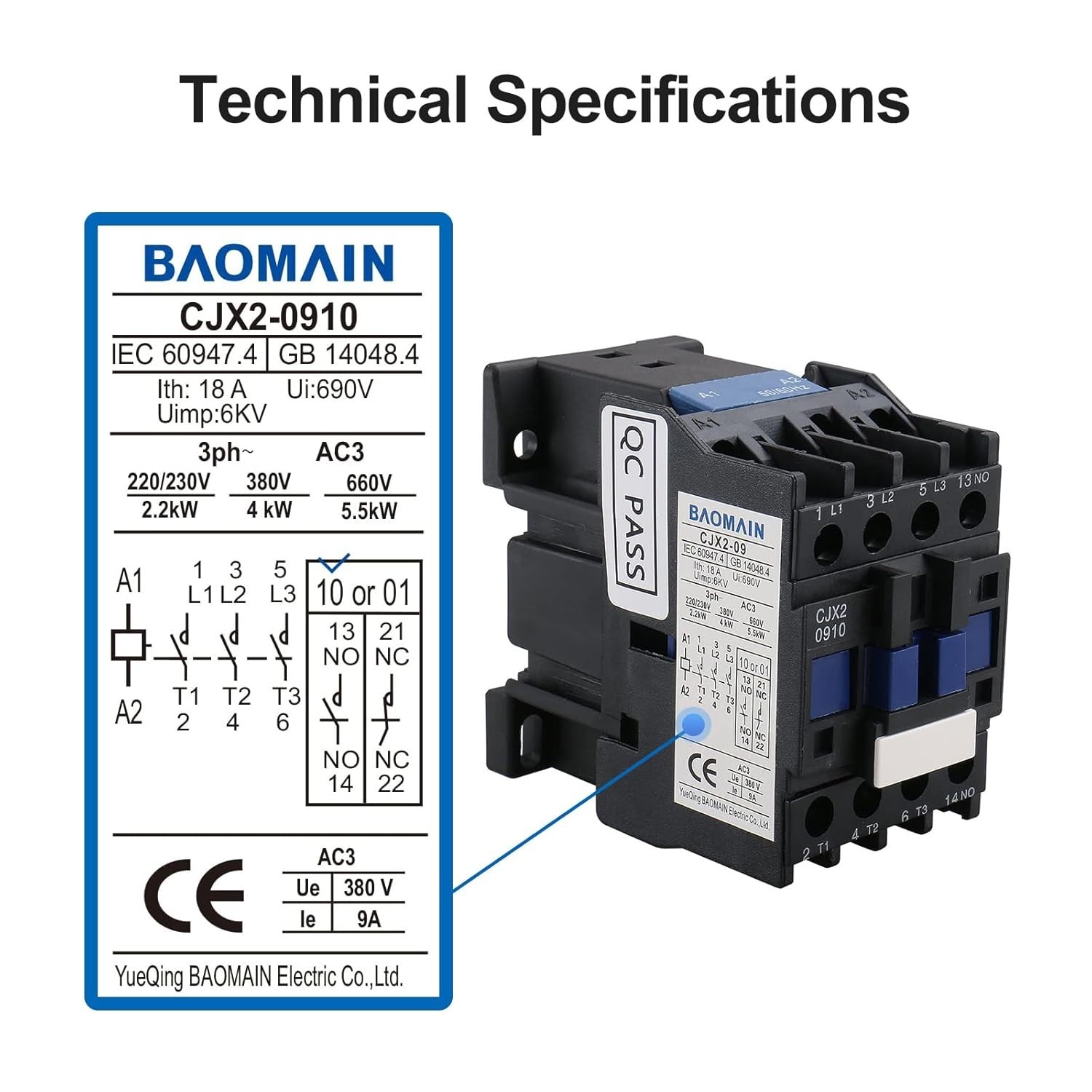 Versatile 3-Pole AC Contactor 110V 50/60Hz for Motor Starters & Control Panels