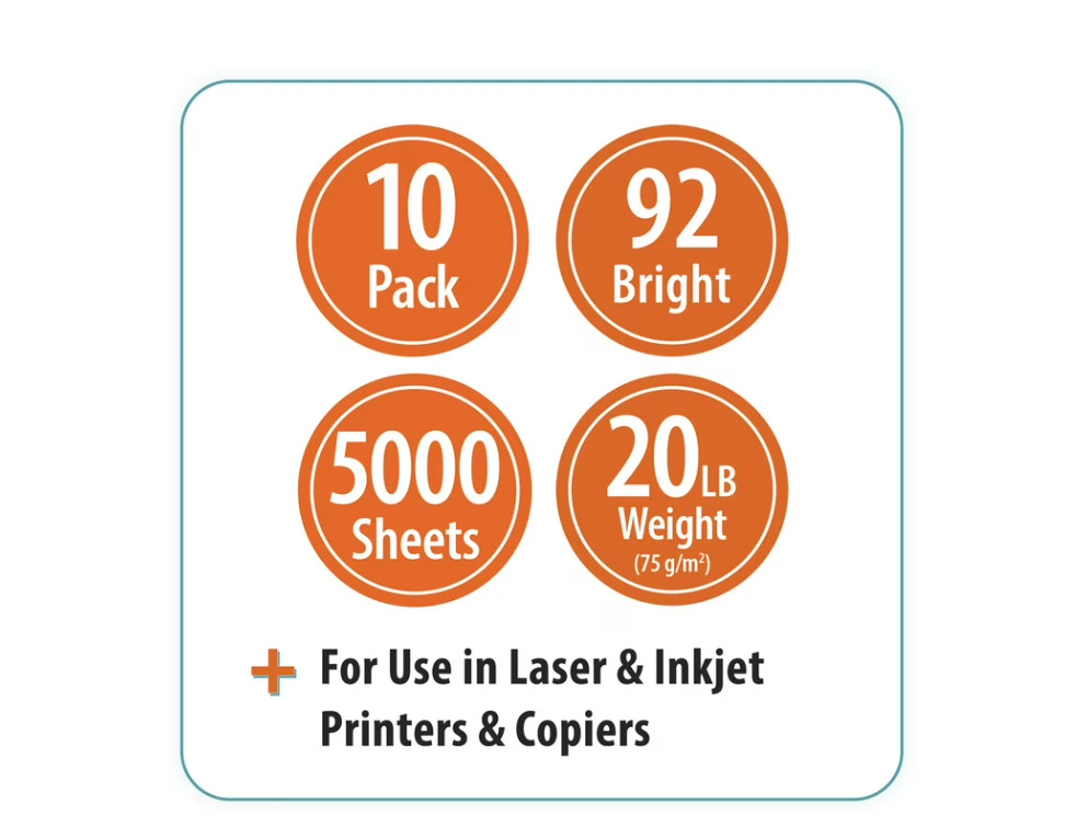 Pen+Gear Copy Paper 8.5 x 11 20 lb 92 Bright White 10 Ream Case 5000 Sheets