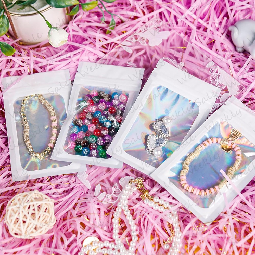 Holographic Mylar Foil Bags Smell Proof Resealable Zip Lock Pouch Rainbow Color
