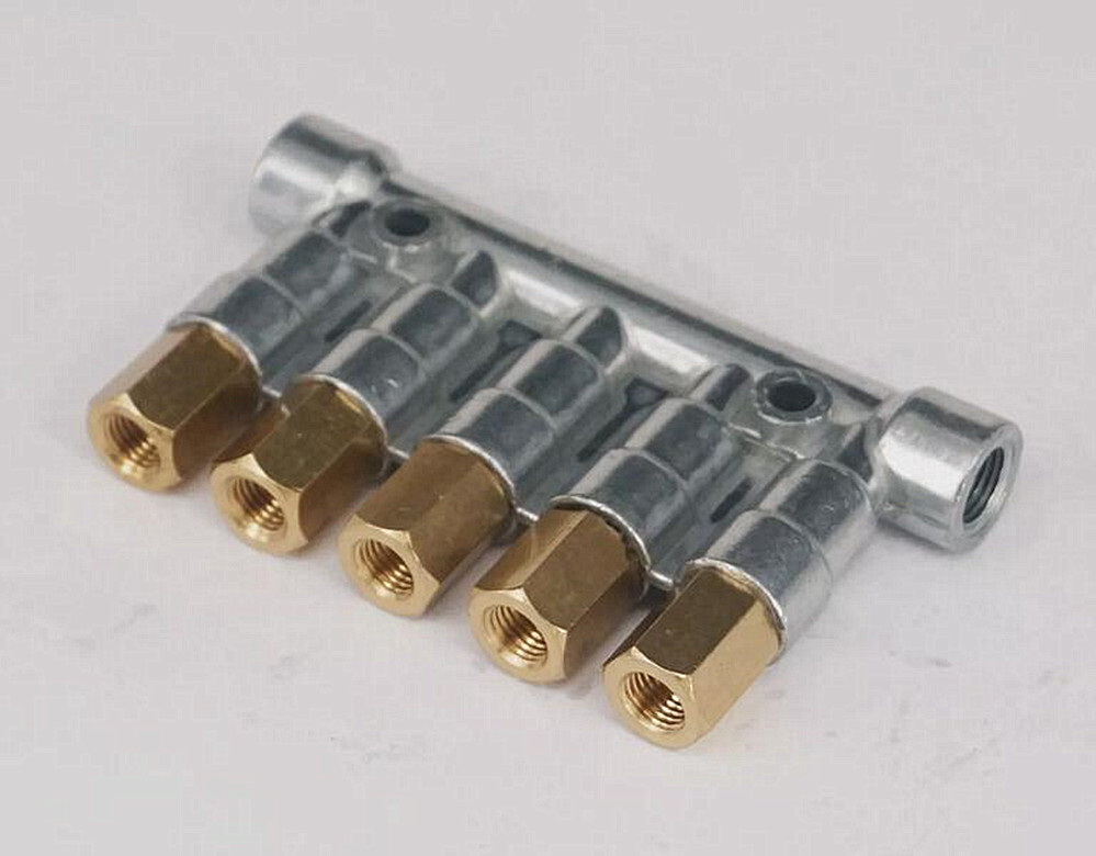 Aluminum Lube Oil Piston Distributor Value Manifold Block 5 Ports For Lube Pump