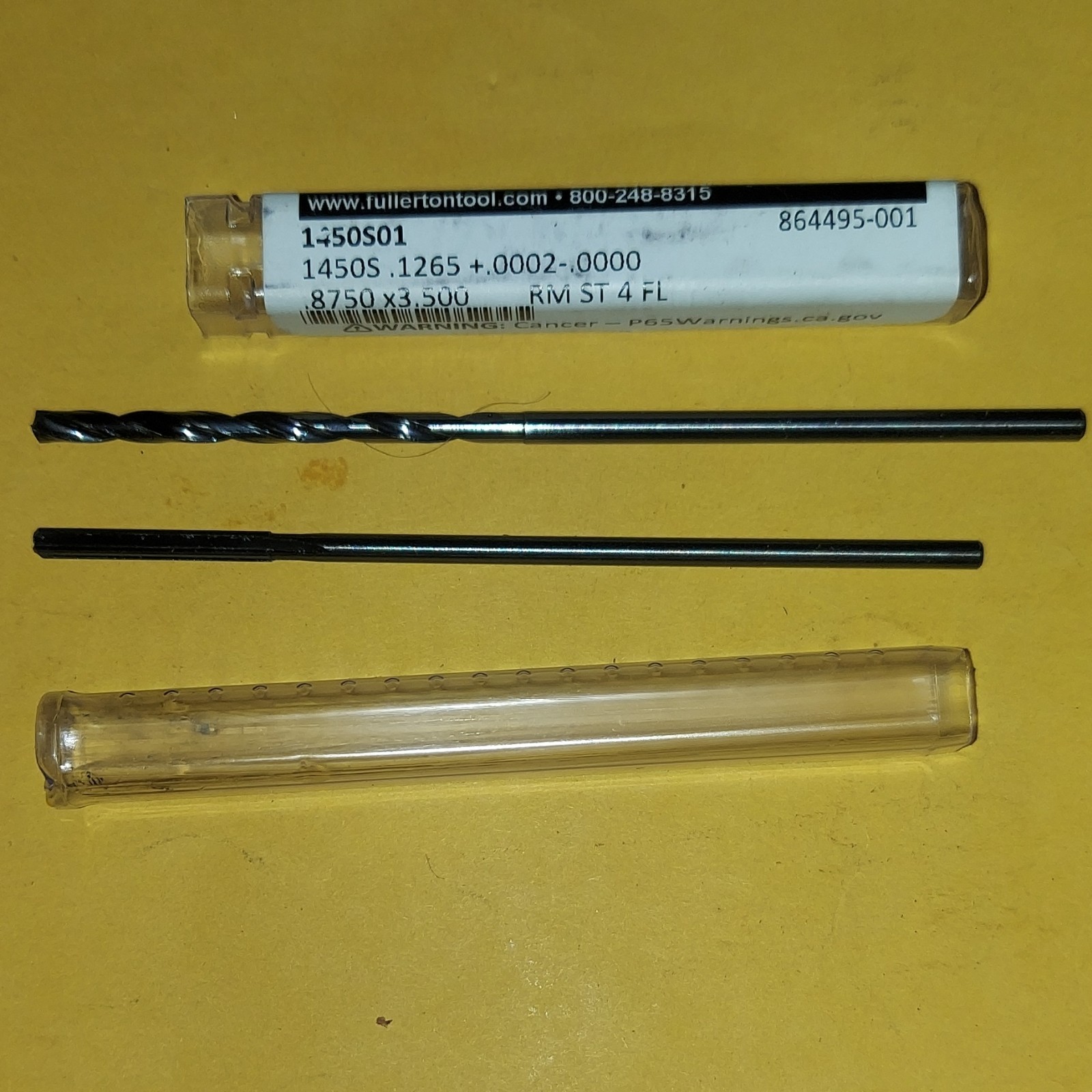 Fullerton 0.1265″ Square End Mill 4FL Single End 0.8750″ LOC 3.500″ OAL 1450S01