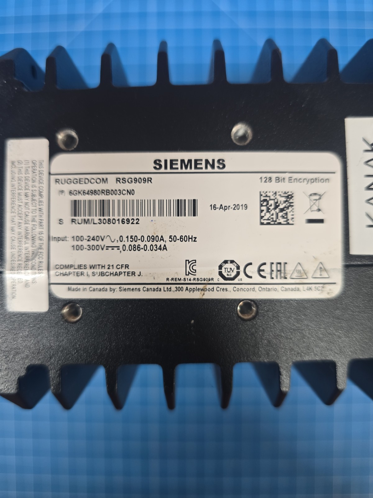 SIEMENS 6GK64980RB003CN0 RUGGEDCOM RSG909R Rugged Ethernet