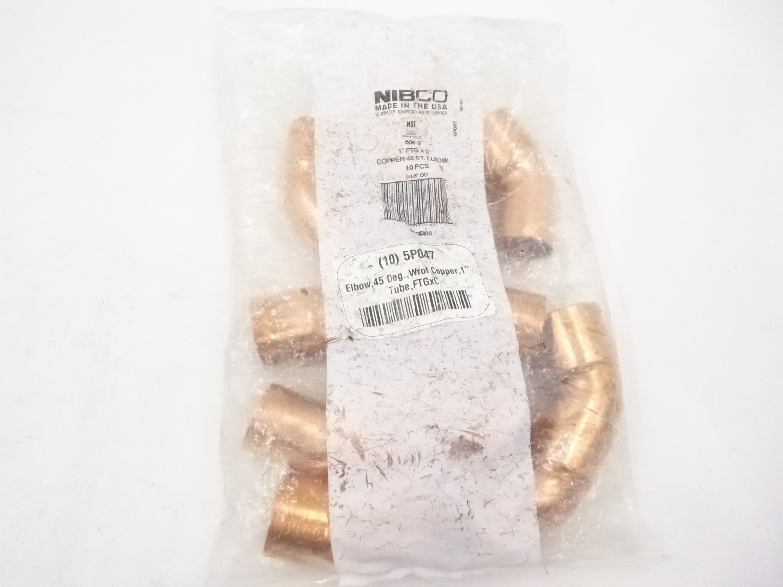 Pk of 10 Nibco C606-2 Tube Elbow 45 Deg 1″ FTG x C Wrot Copper 5P047