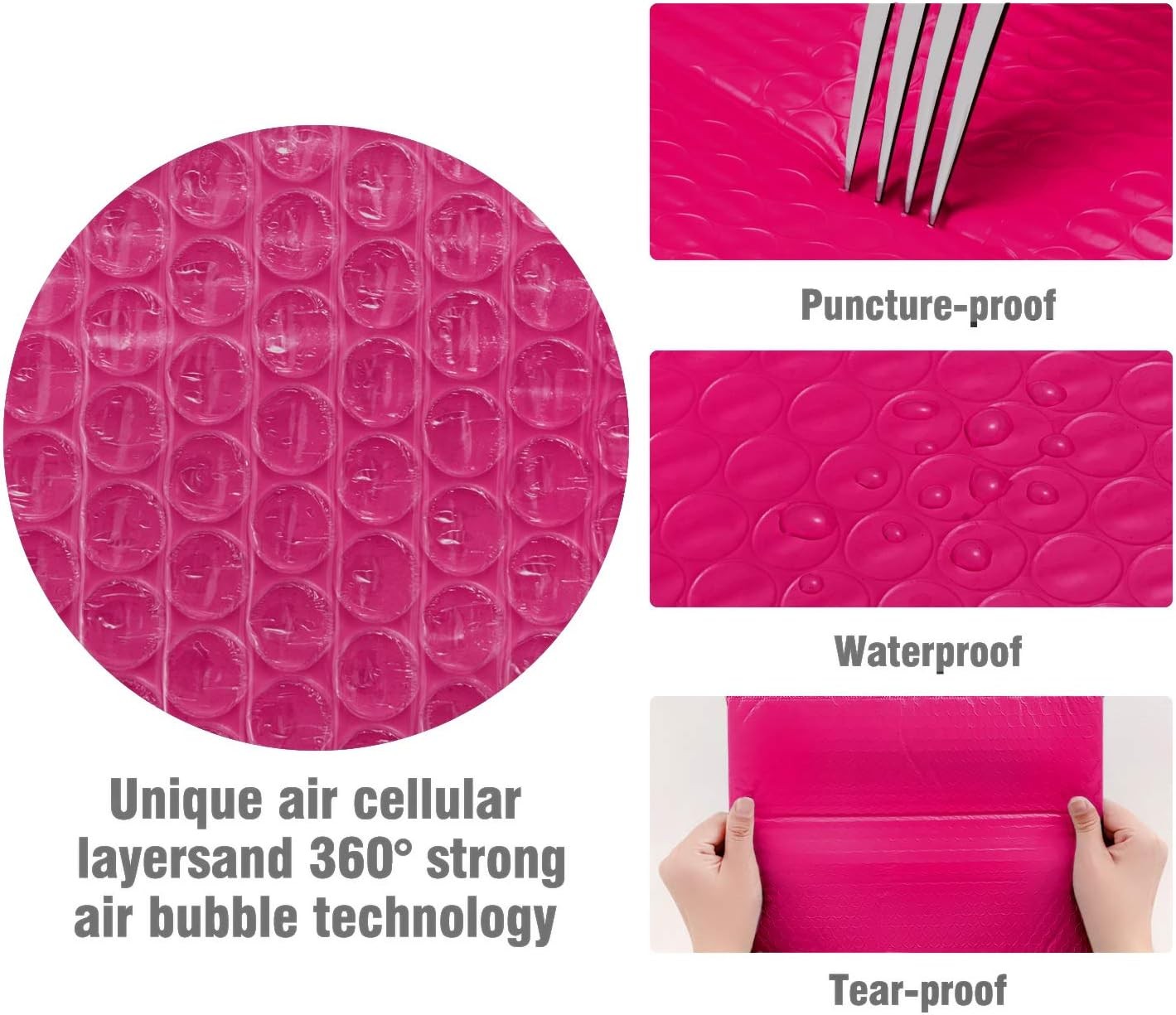 50Pcs Bubble Mailers 4×8 Inches Self Seal Hot Pink Poly Padded Envelopes