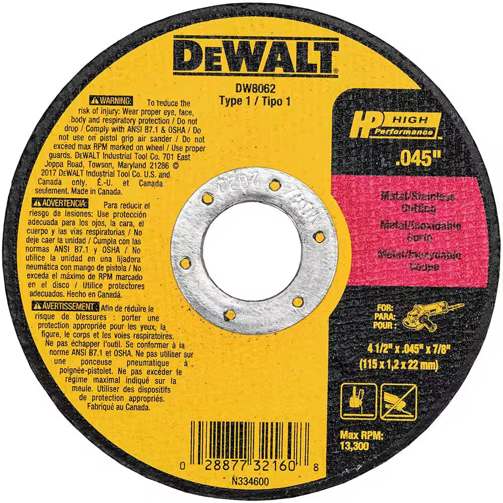 4-1/2 In. X 0.045 In. X 7/8 In. Metal and Stainless Cutting Wheel (5-Pack)