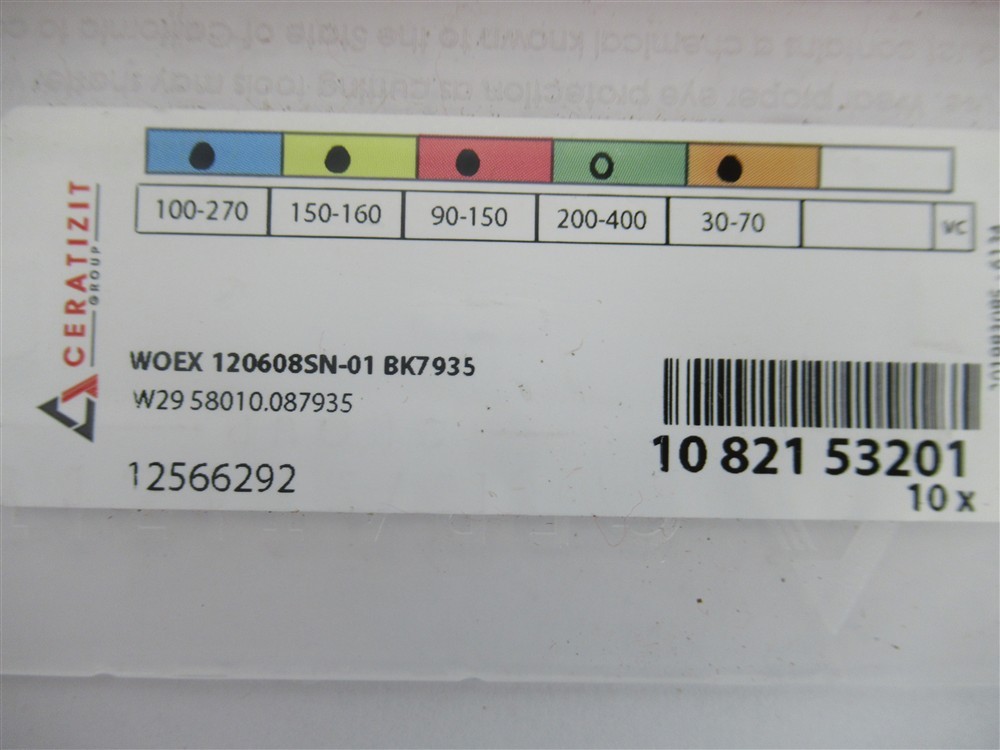 Ceratizit 1082153201 , WOEX 120608SN-01 BK7935 ,Carbide Indexable Insert (PK 10)