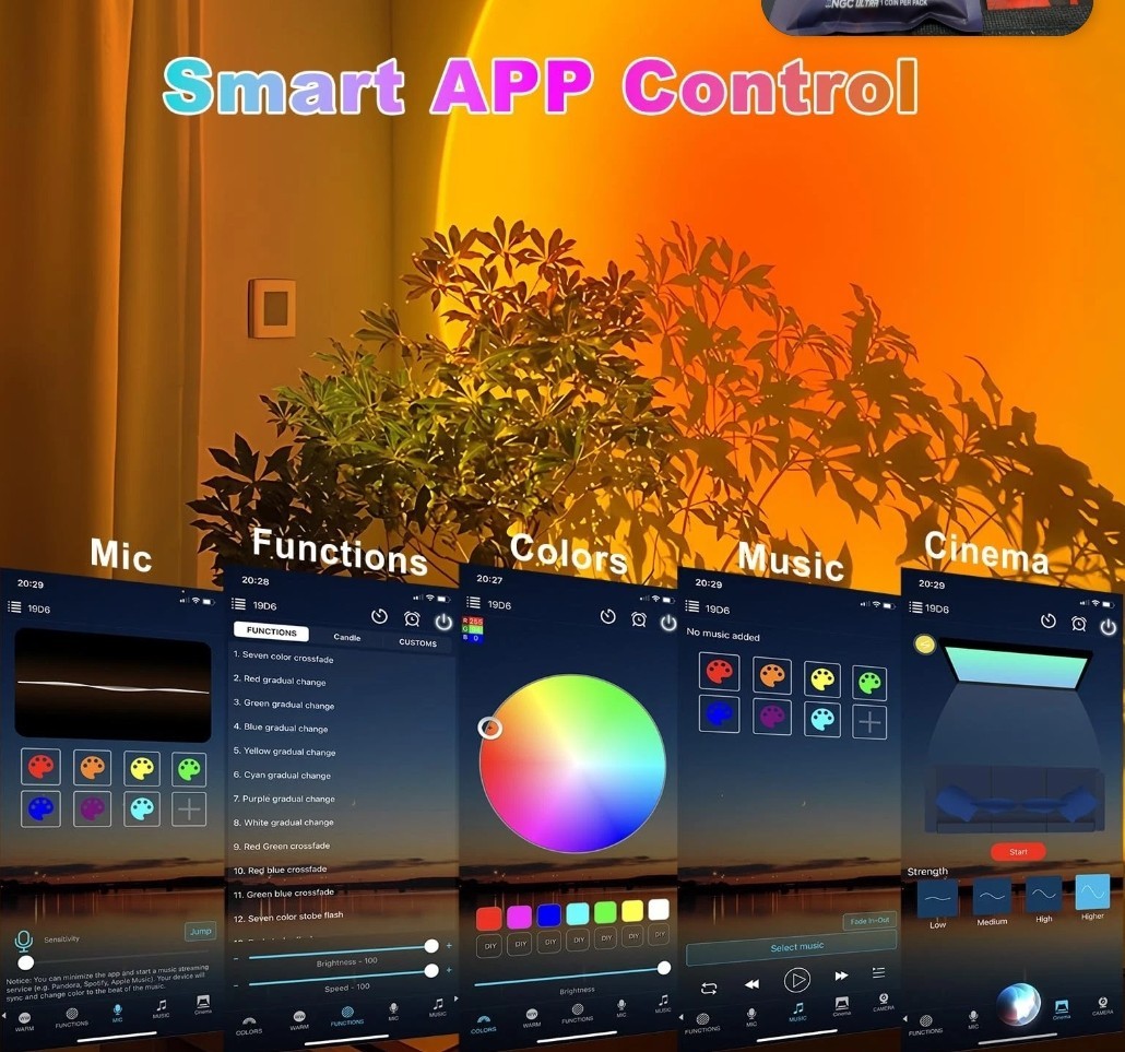 Madoury Sunset Lamp Projector with APP and Button 4x4x8 inches, Multi-colour