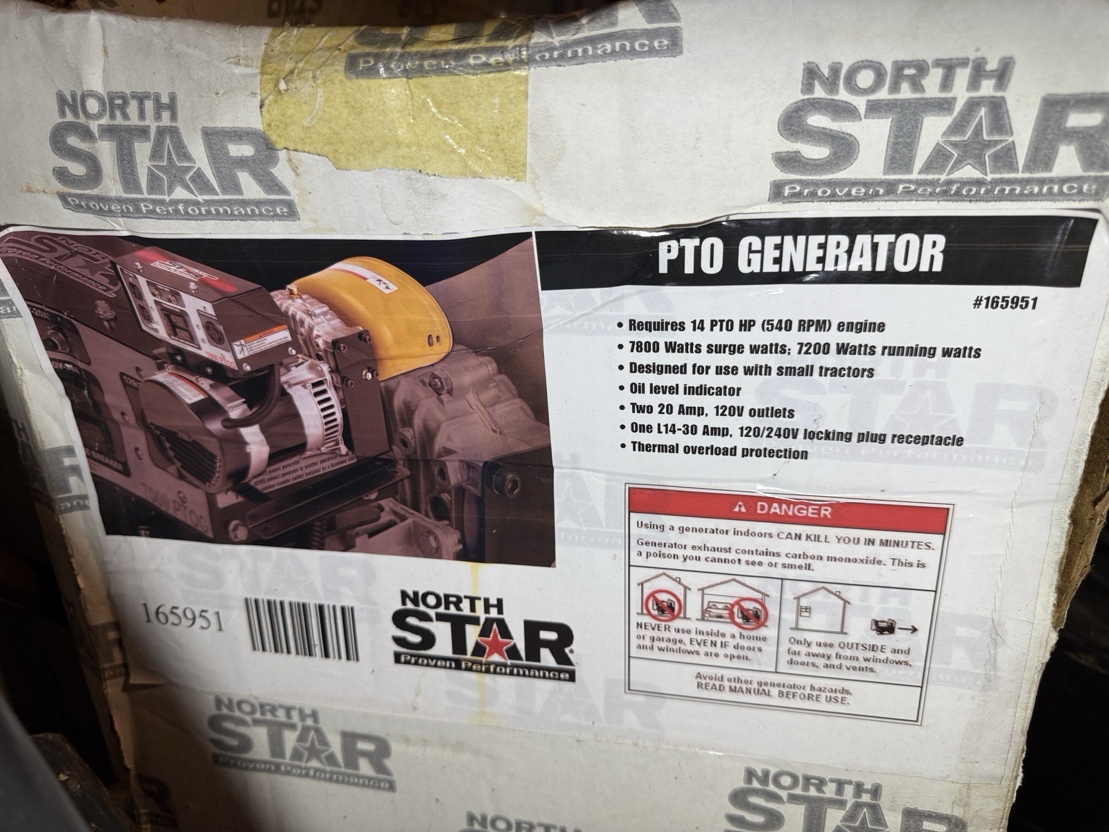 NorthStar PTO Generator, 7800 Surge Watts, 7200 Rated Watts, 14 HP Required