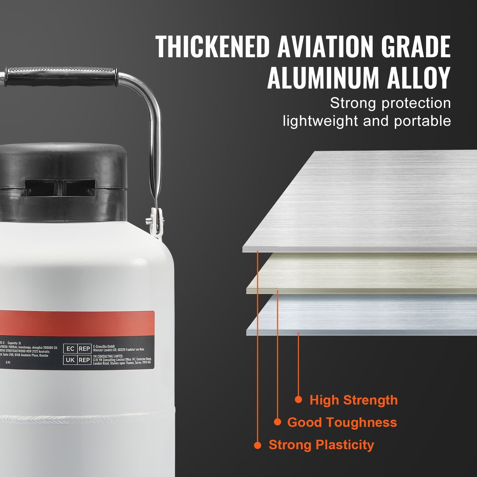 3L Aluminum LN2 Tank with 6 Canisters & Carry Bag