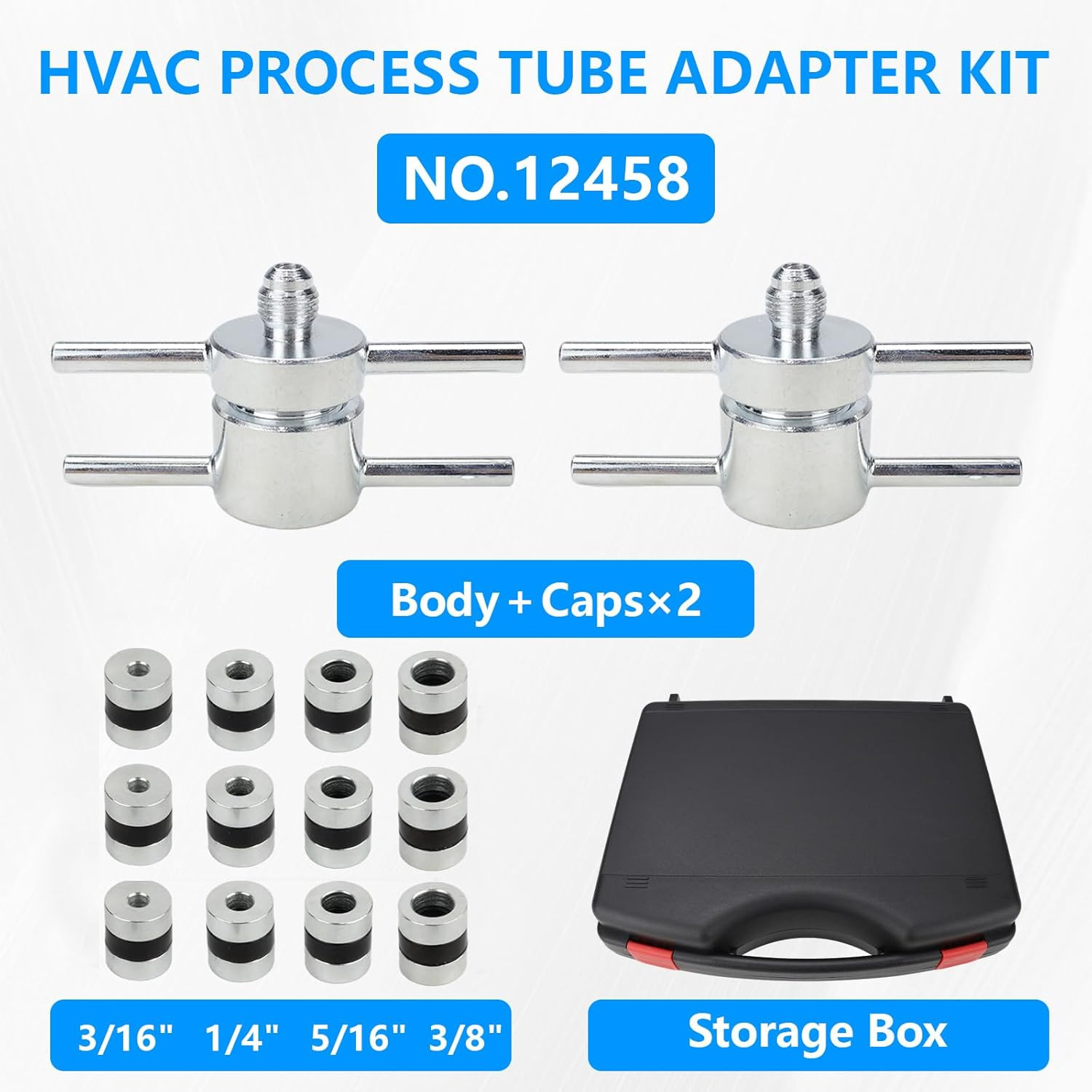 12458 HVAC Process Tube Adapter Kit for 3/16″, 1/4″, 5/16″, 3/8″ Copper Tubing,