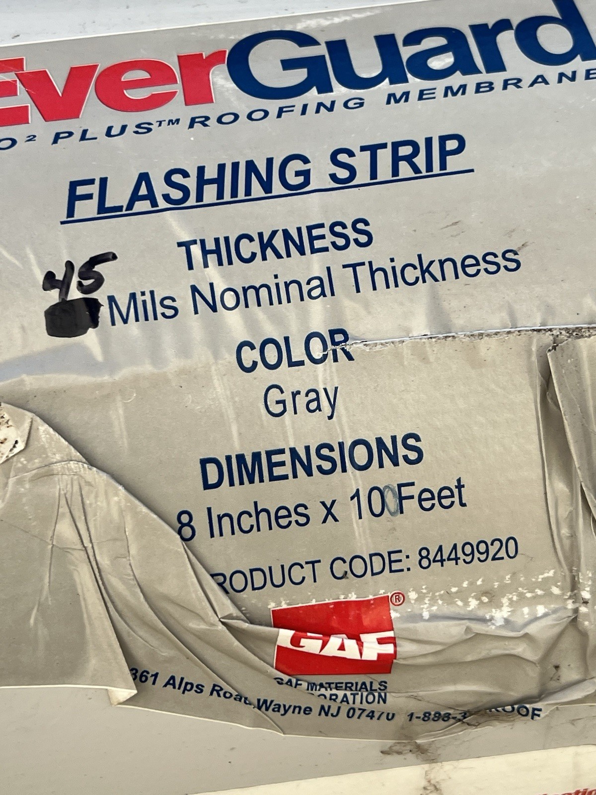 GAF EverGuard TPO Flashing Strip, 8 in x 100 ft. Roll 45 mil