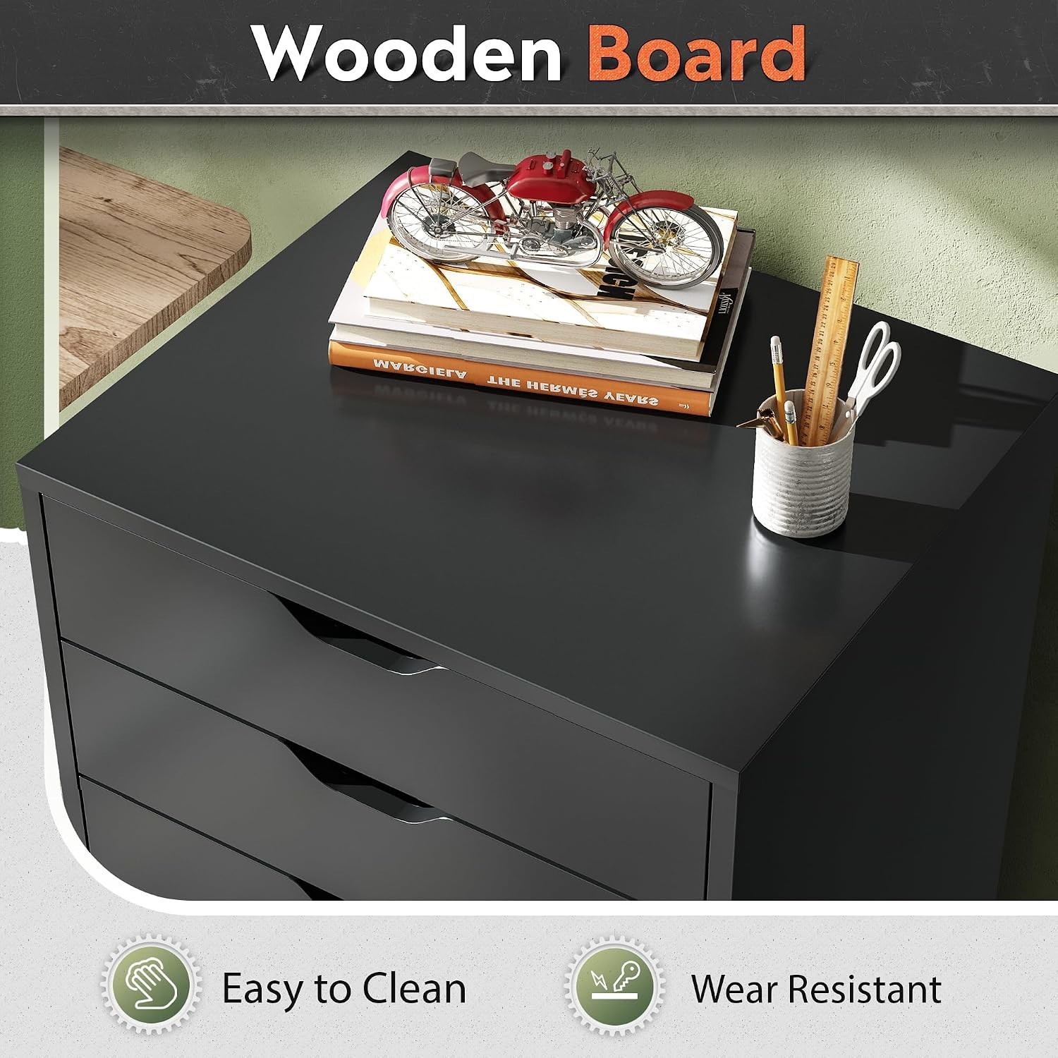 Versatile Black 5-Drawer Cabinet with Wheels – Perfect for Home Office Use