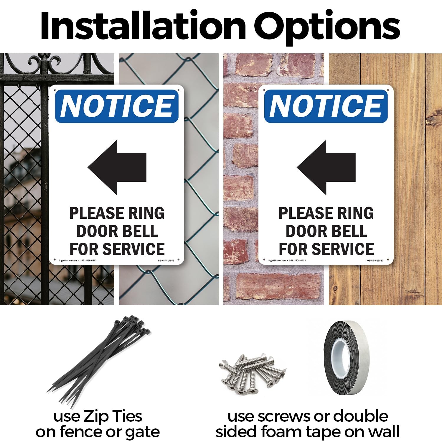Please Ring Door Bell OSHA Notice Rigid Plastic Sign 18 Inch x 12 Inch – 10 Pack