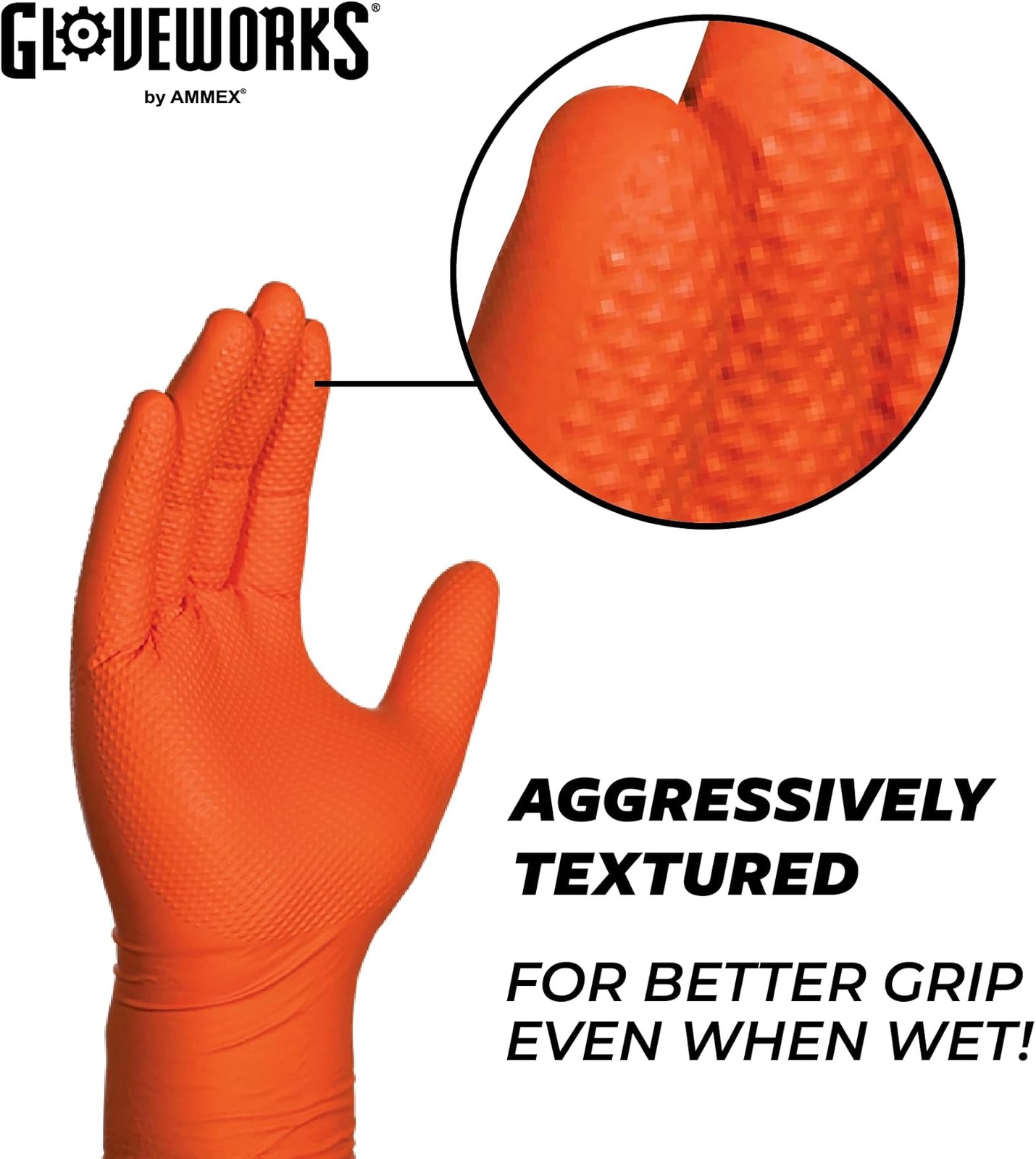 Gloveworks 100-Pack 8 Mil Nitrile Disposable Rubber Gloves, Medium, Orange