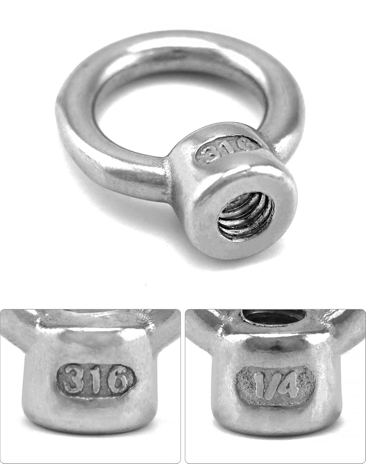 Lifting Eye Nut 10 Pack 1/4″ UNC Marine Grade Stainless Steel 316