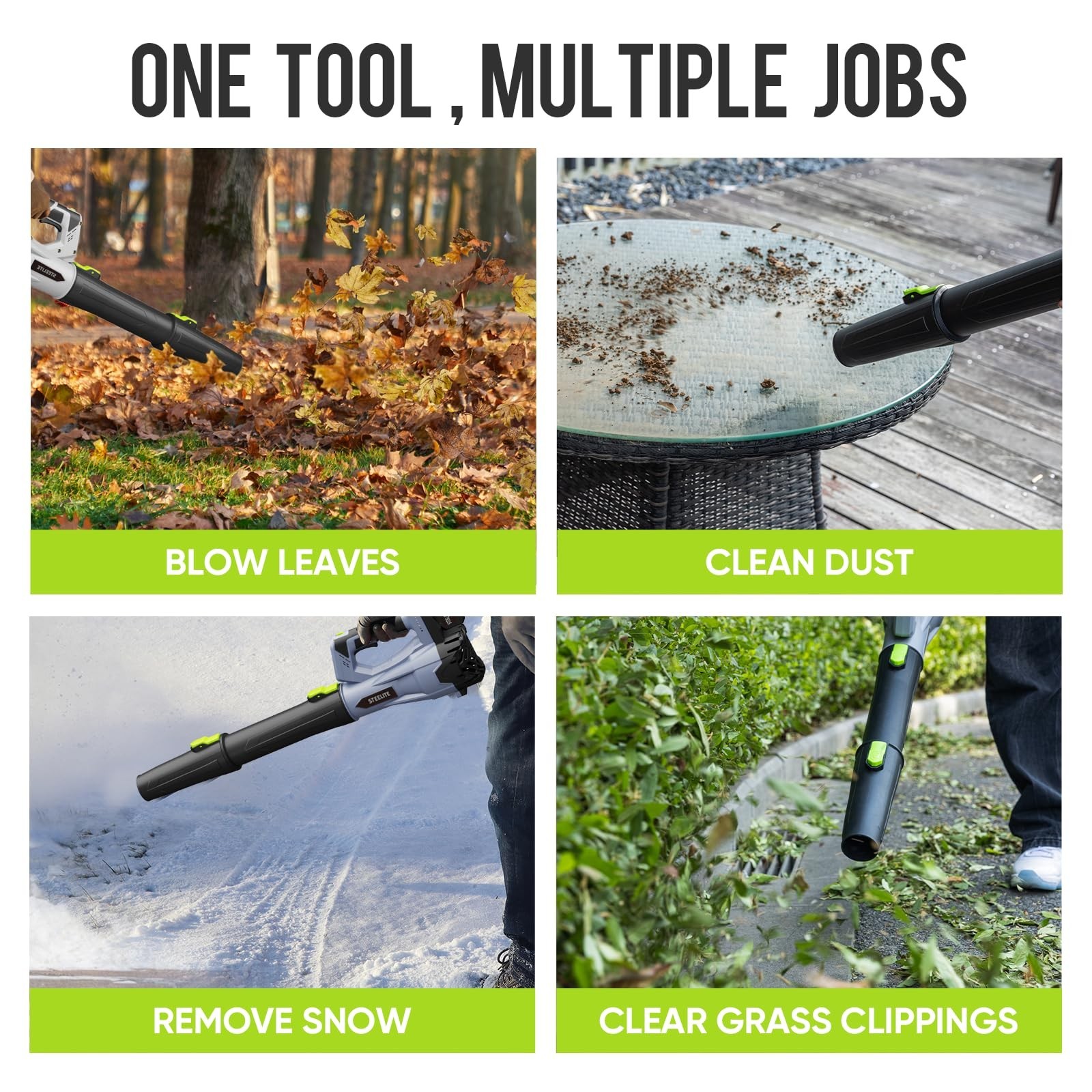 STEELITE 21V Cordless Leaf Blower, 150 MPH 600 CFM High-Performance Airflow, …
