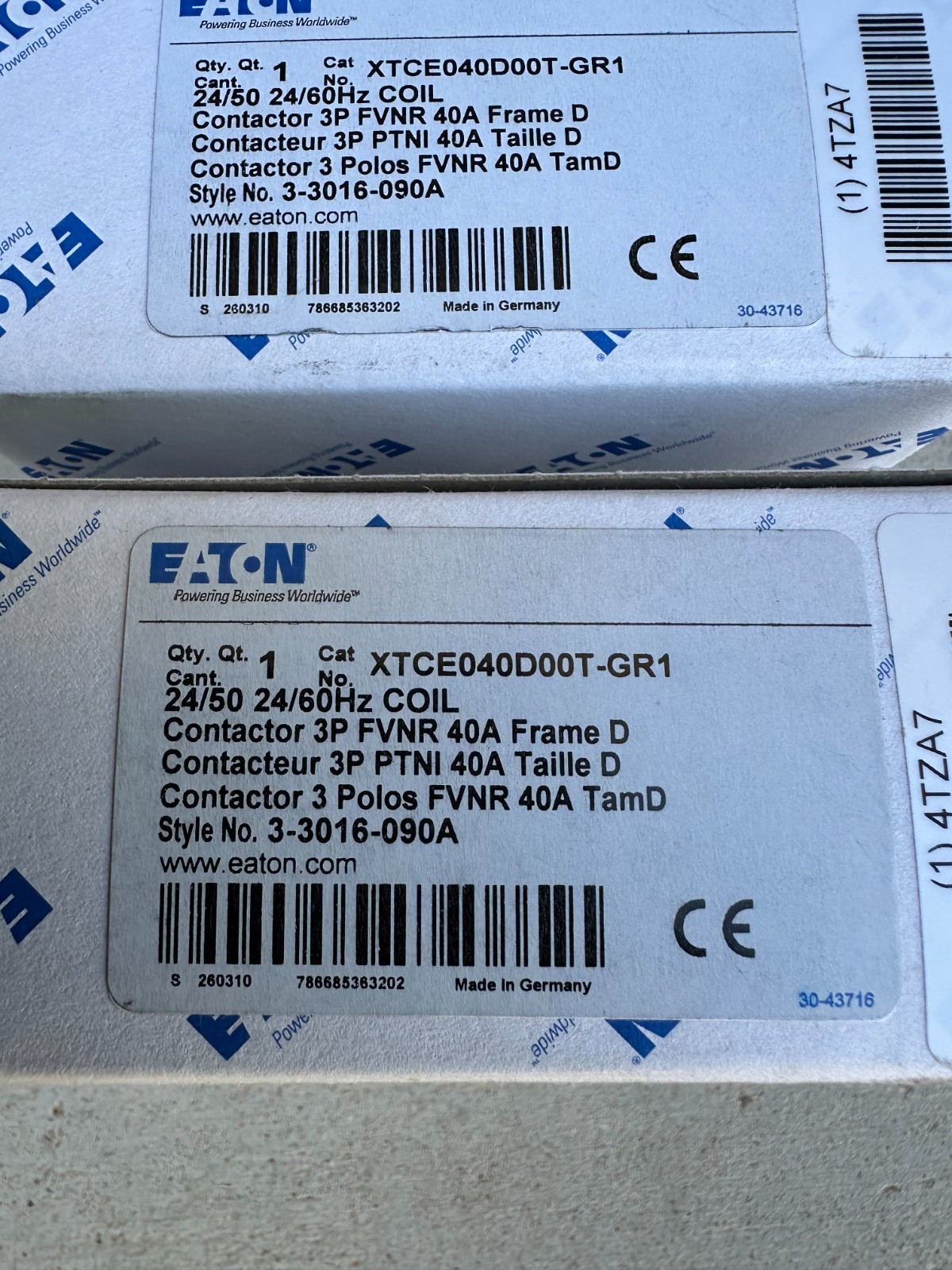 Eaton Contactor 2pc Lot XTCE040D00T-GR1 3 Pole 24v Coil 40amp (2 pieces) HVAC