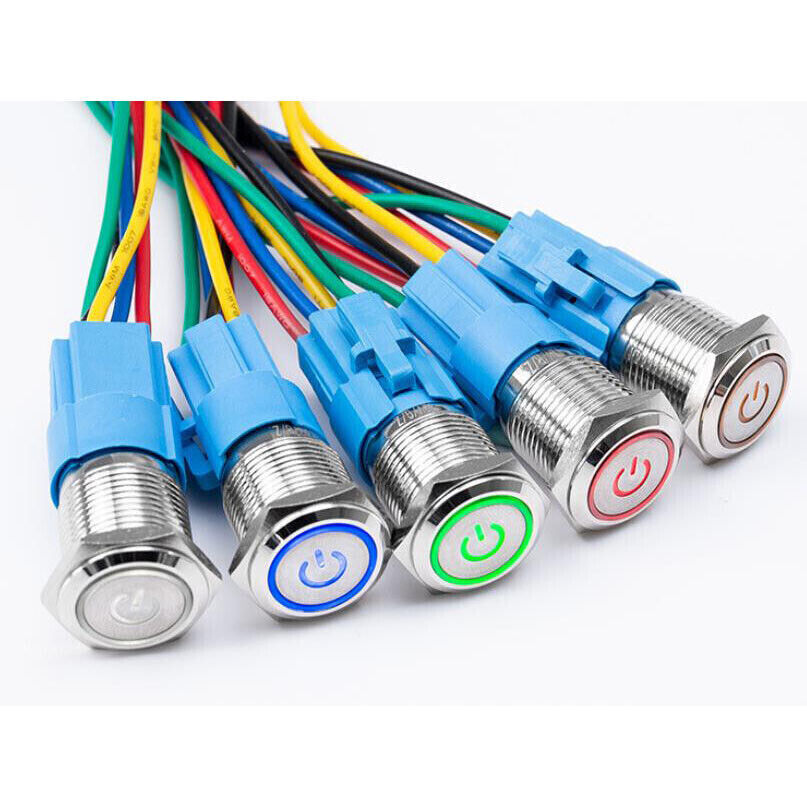 16mm 12V LED ON OFF Waterproof Stainless Steel Latching Push Button Power Switch