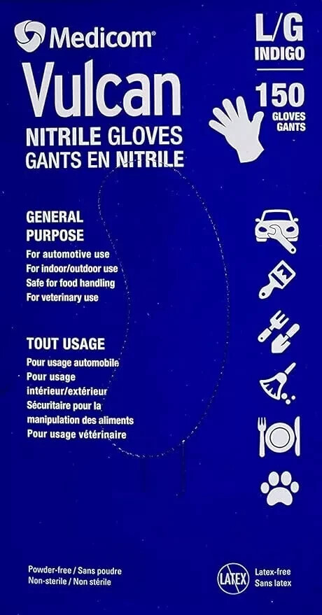 Medicom Vulcan Nitrile Gloves General Purpose, Large, 150 Gloves